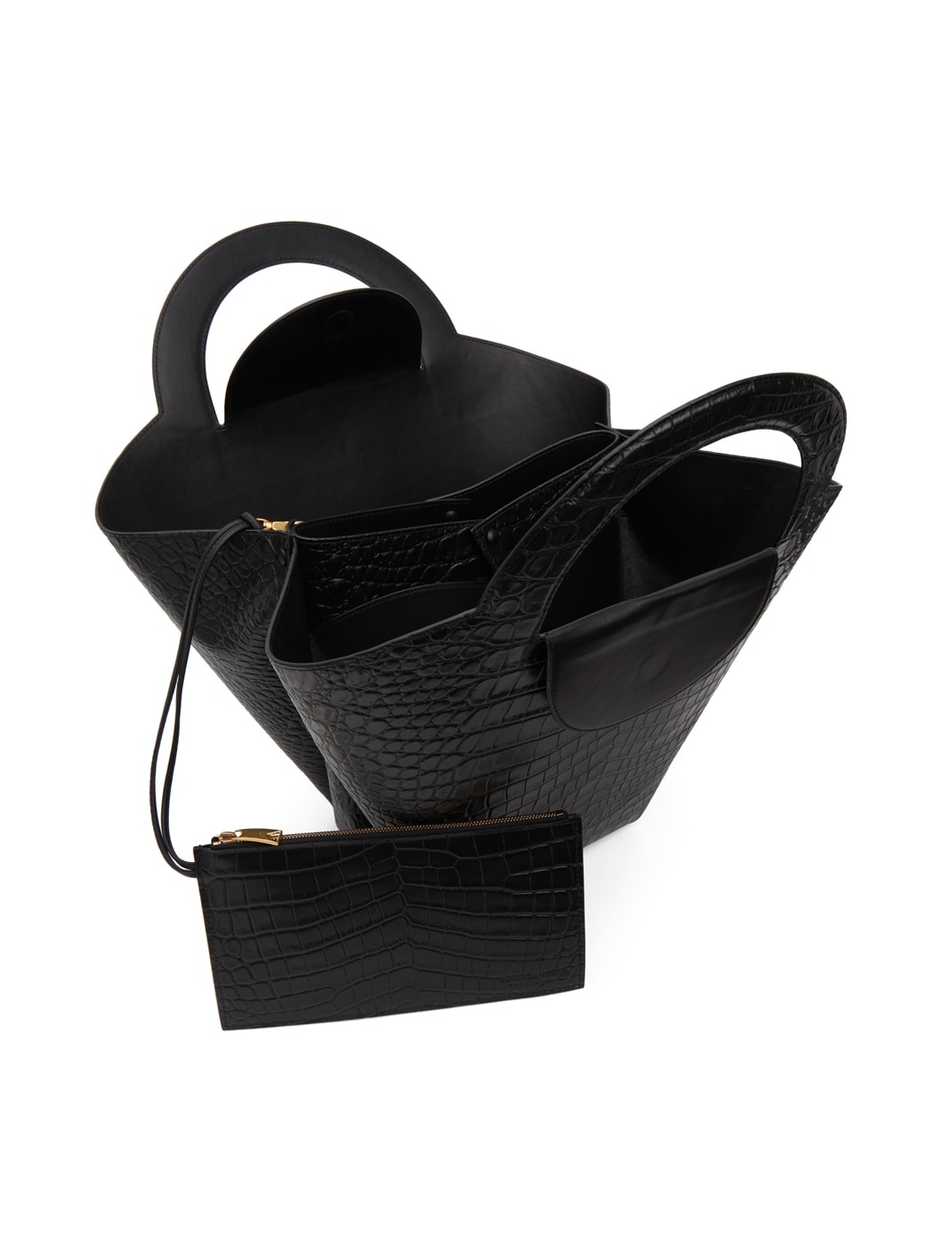 Black Croc Top Handle Tote - 5