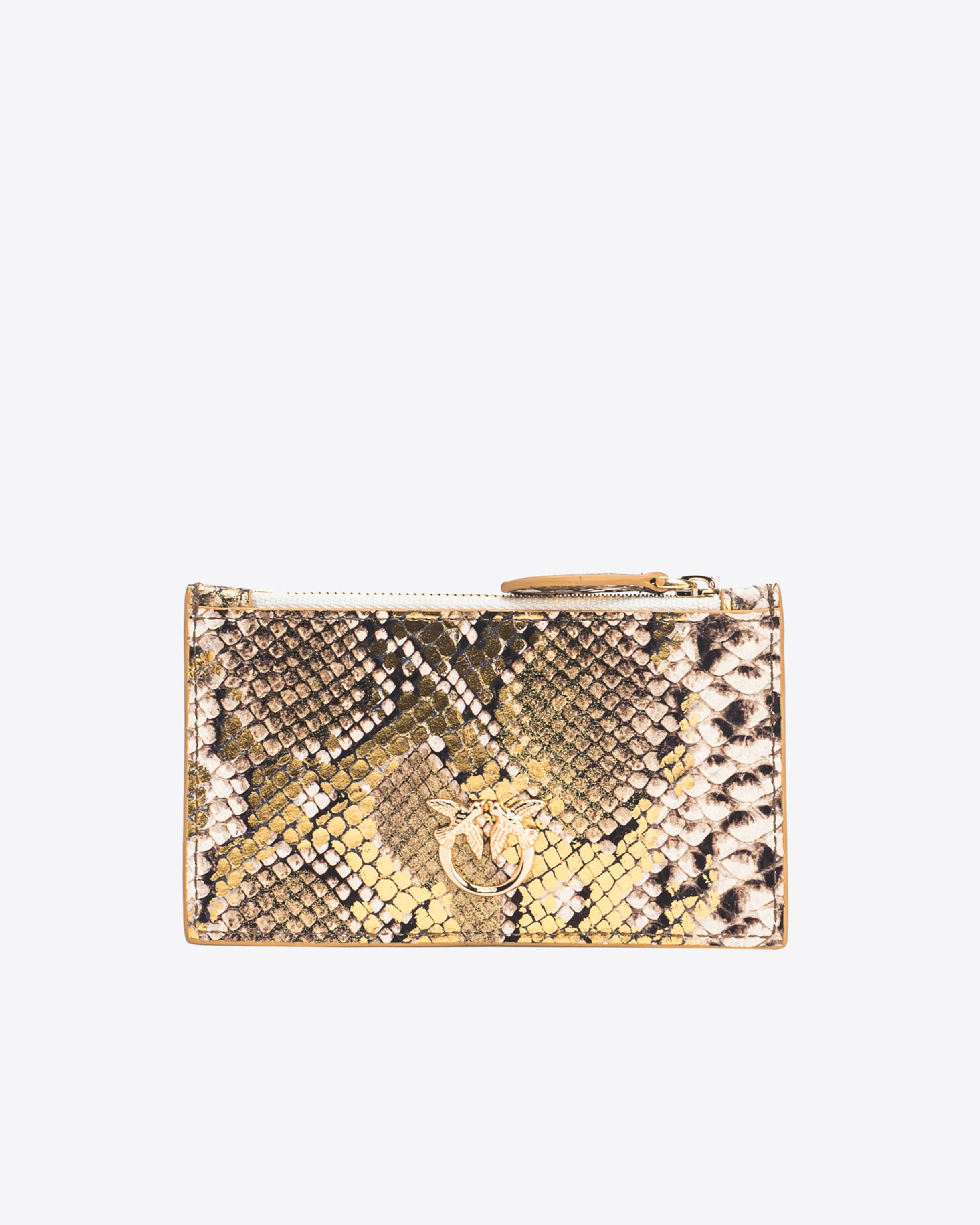 PINKO GALLERIA CARD HOLDER IN LAMINATED REPTILE-PRINT LEATHER - 1