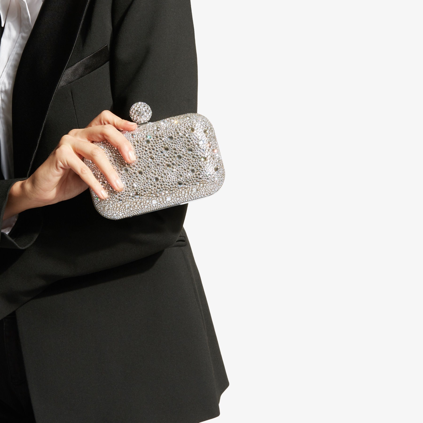Cloud
Nude Shimmer Suede Clutch Bag with Hotfix and Crystal-Encrusted Sphere Clasp - 2
