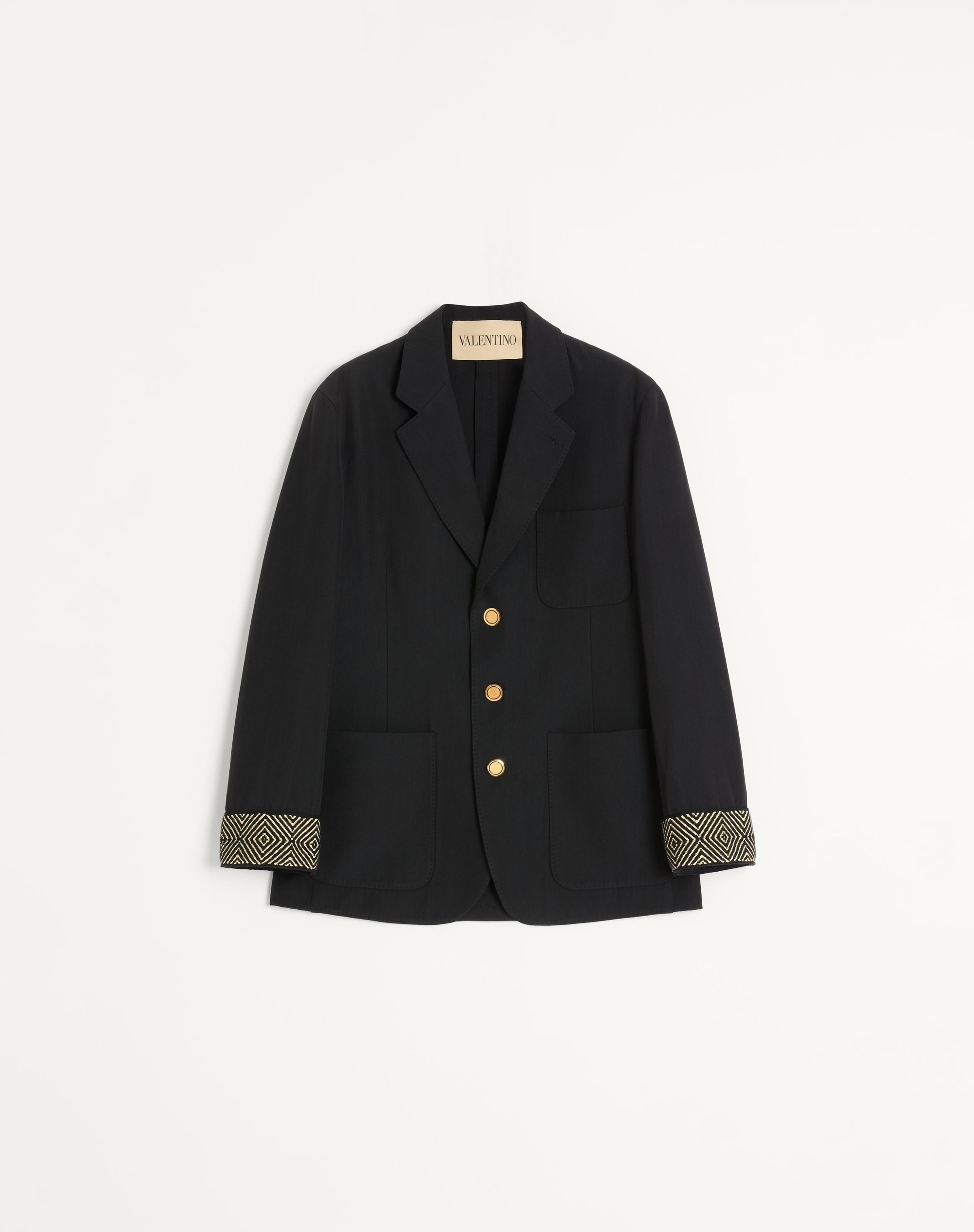 SINGLE-BREASTED WOOL AND COTTON JACKET WITH JACQUARD TRIMMINGS - 1