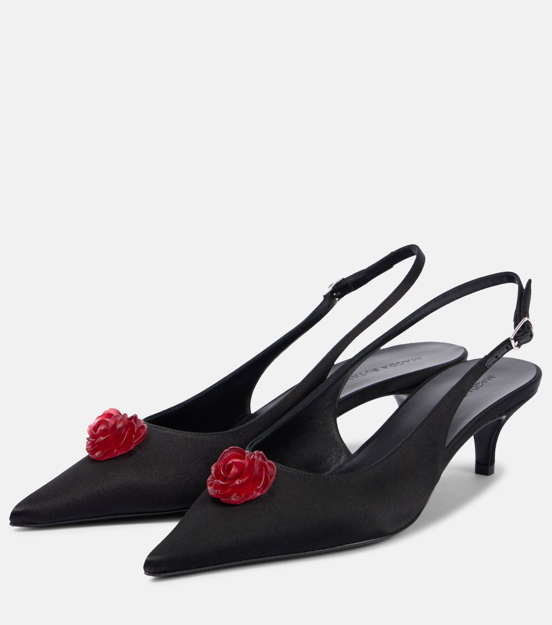 45 floral-appliqué satin slingback pumps - 4