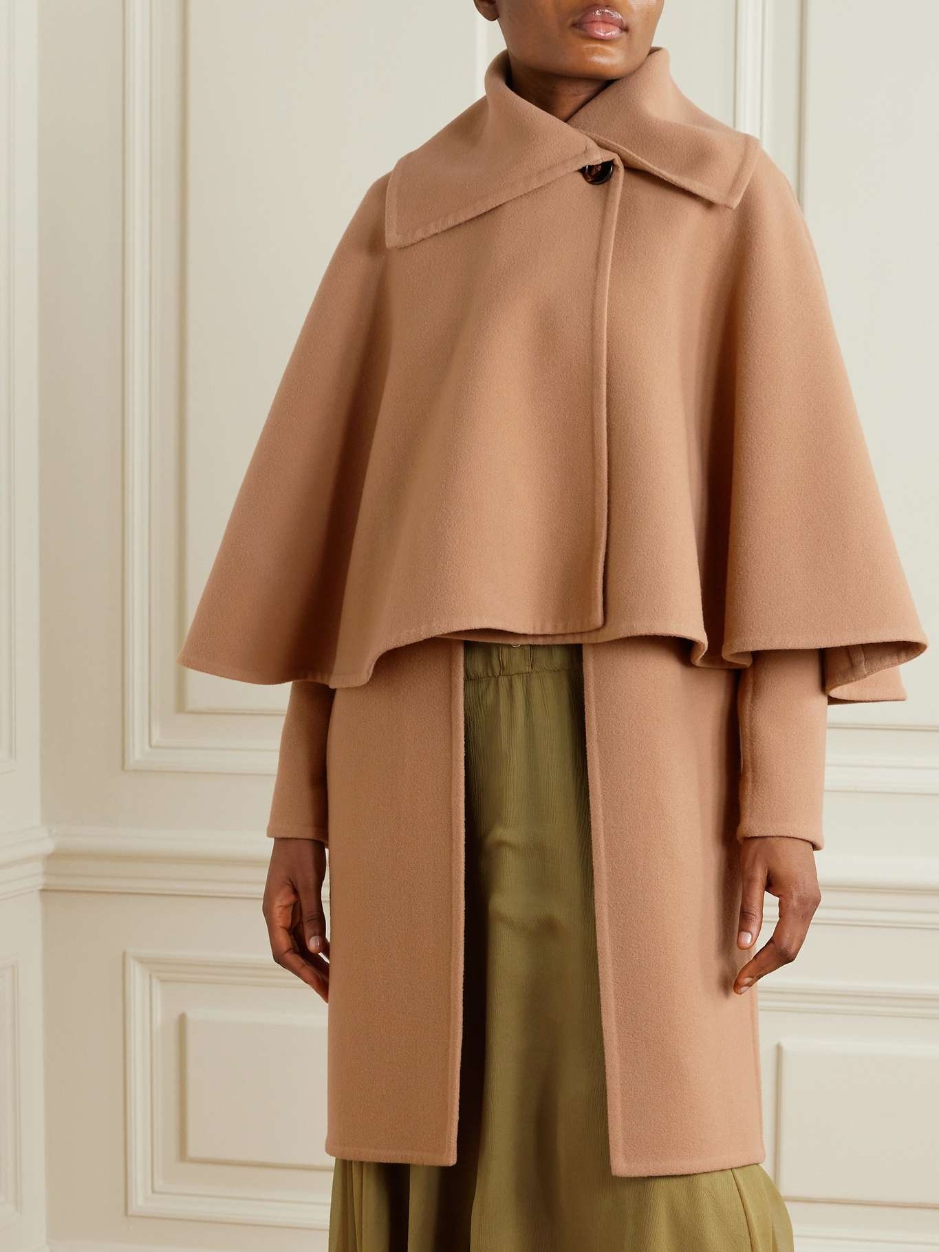 Cape-effect layered wool and cashmere-blend coat - 3