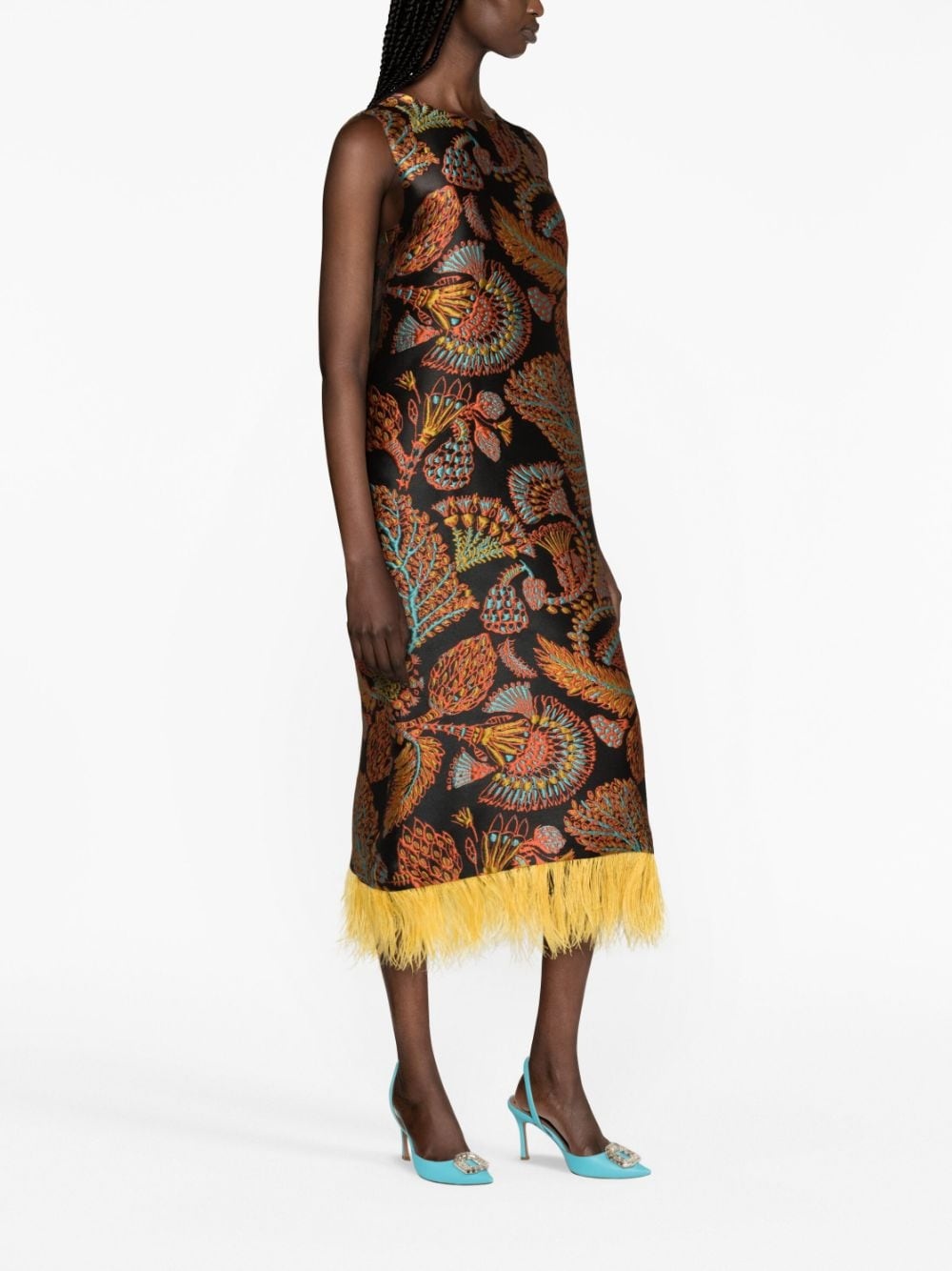Column feather-trim midi dress - 2