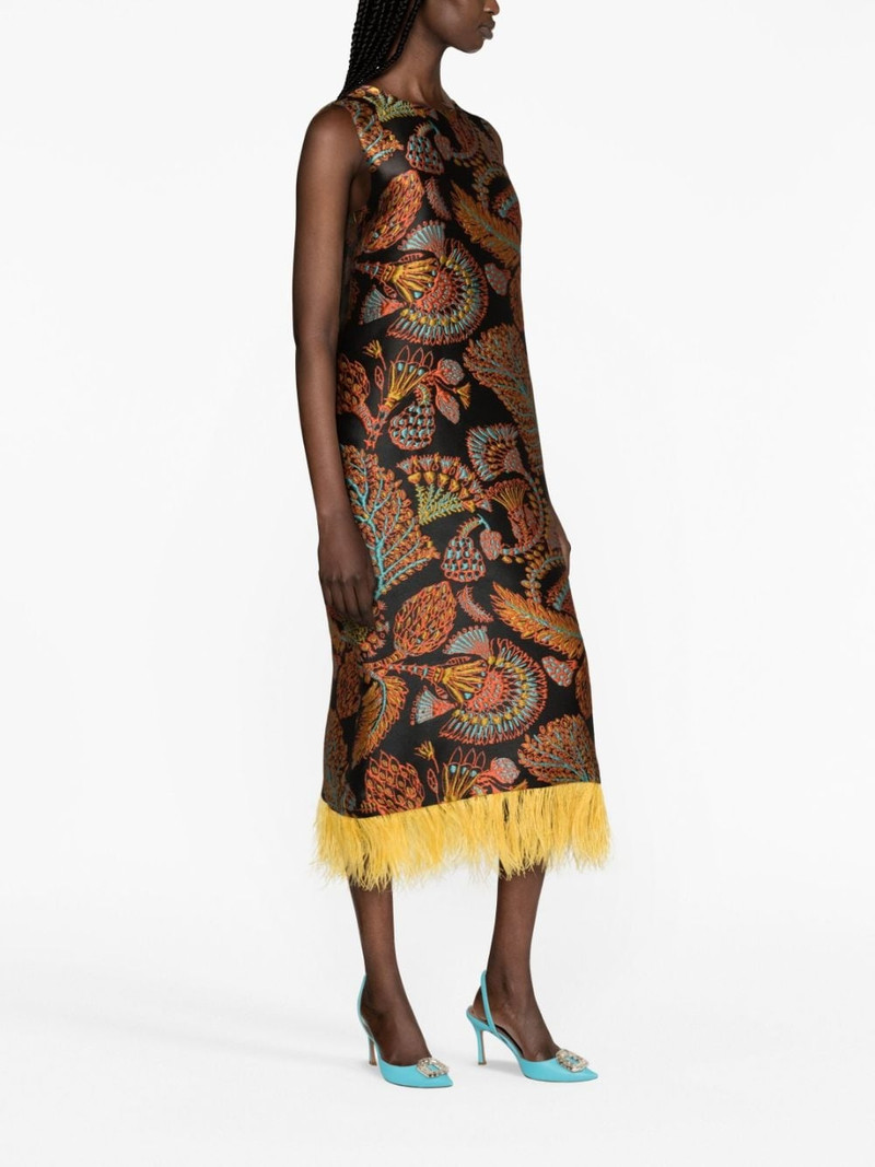 La DoubleJ Column feather-trim midi dress outlook