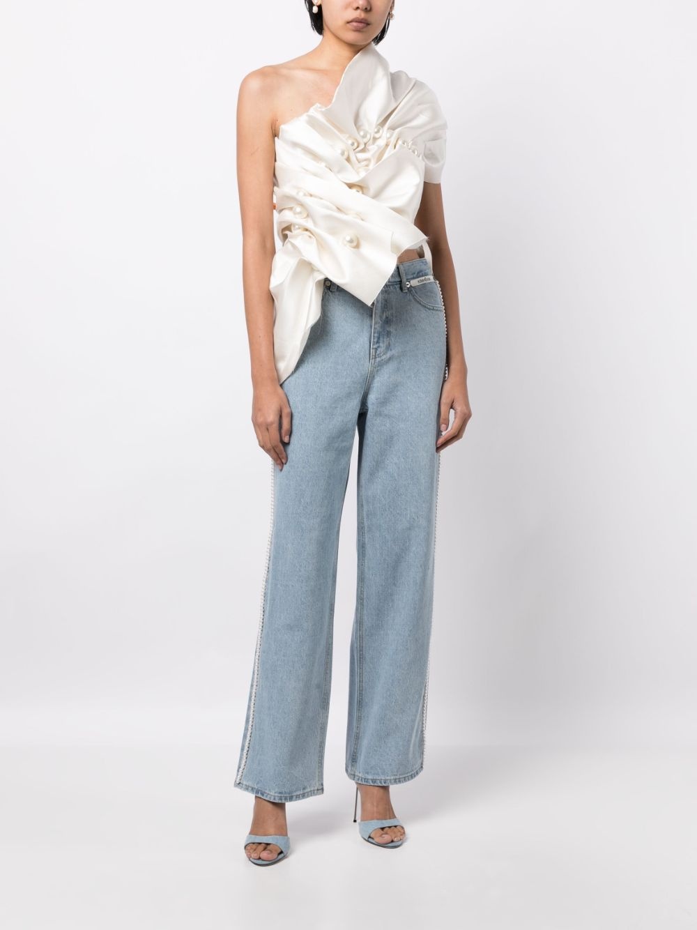 asymmetric gathered pearl-detail blouse - 2