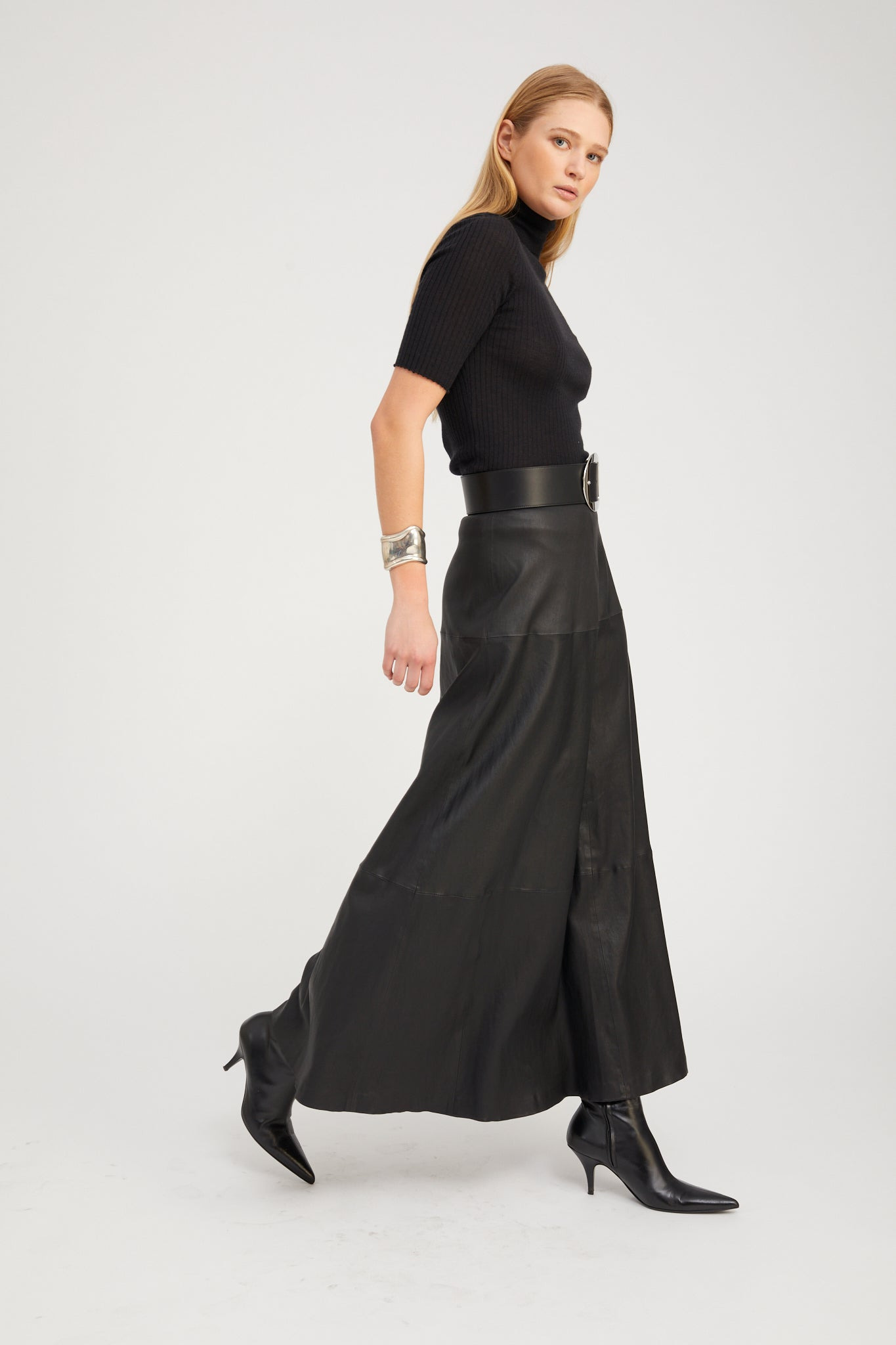 BLACK LEATHER JULIA SKIRT - 2