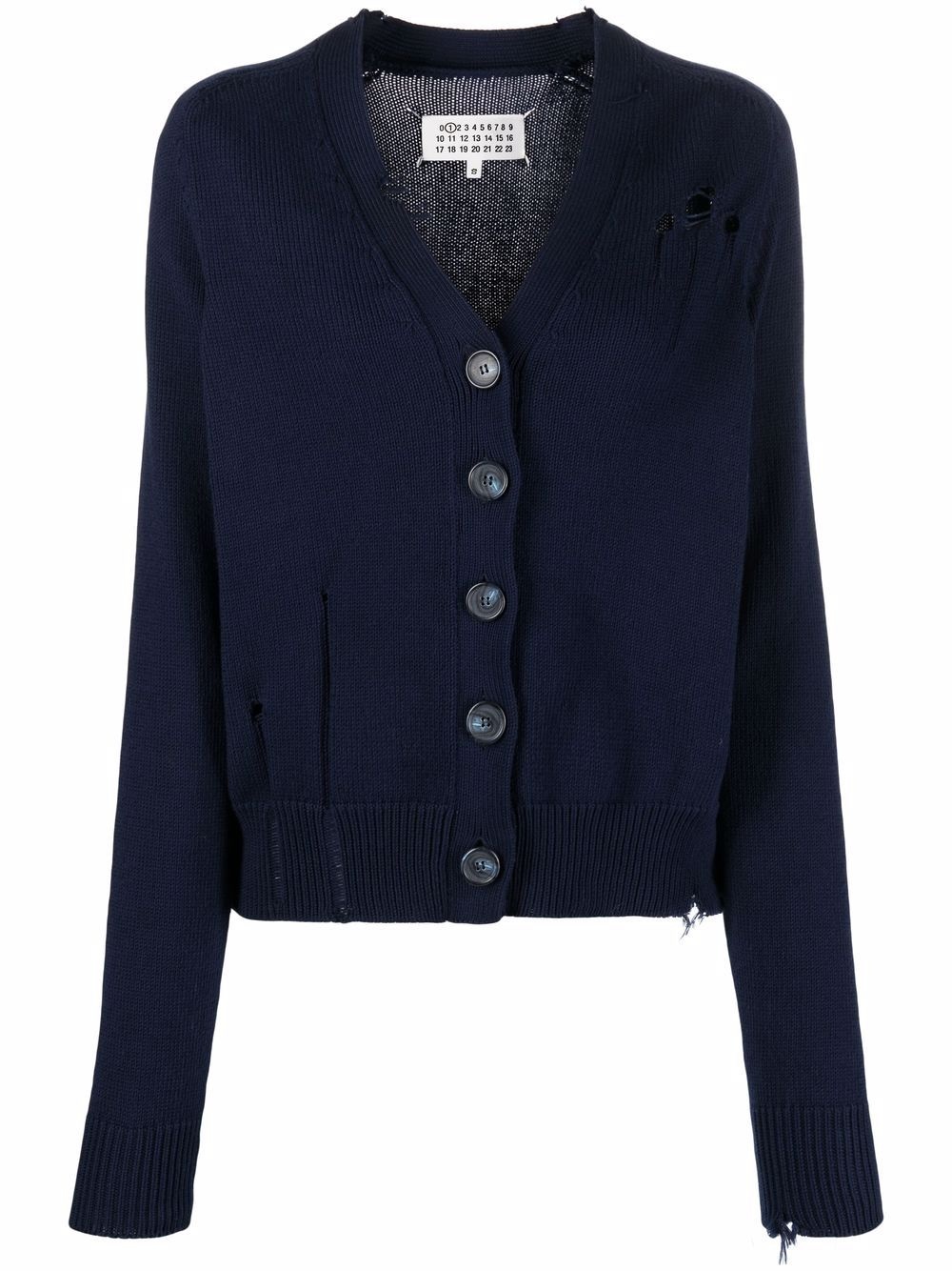 distressed-finish V-neck cardigan - 1