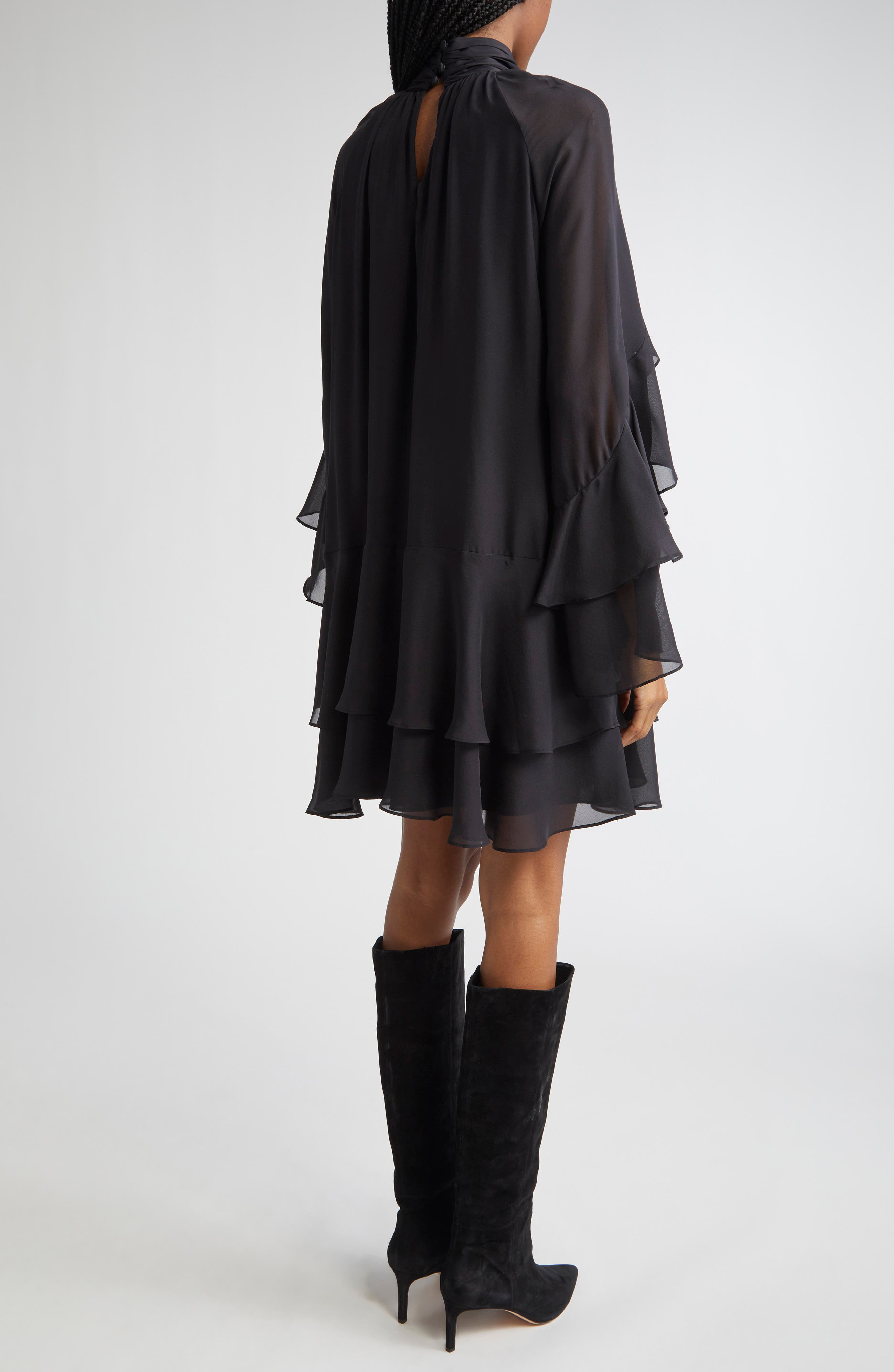 Veronica Beard Adlington Ruffle Detail Long Sleeve Silk Chiffon Dress in Black at Nordstrom - 2