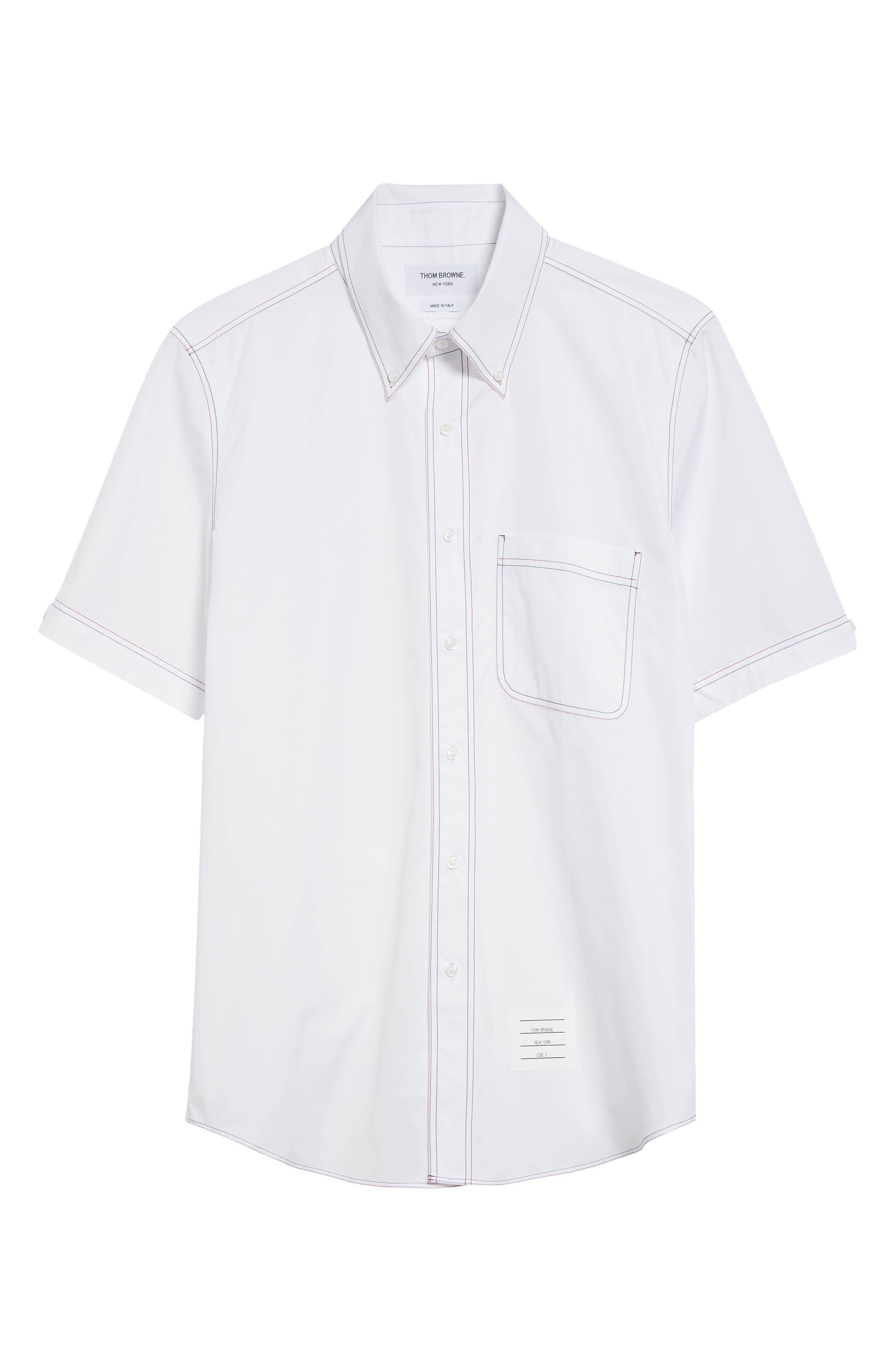 Thom Browne Straight Fit Short Sleeve Cotton Poplin Button-Down Shirt in White at Nordstrom - 6