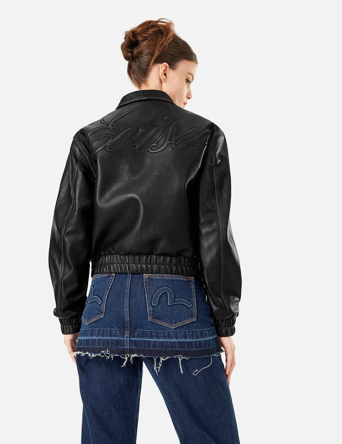 SEAGULL EMBROIDERY AND LOGO APPLIQUÉ FASHION FIT LEATHER JACKET - 12