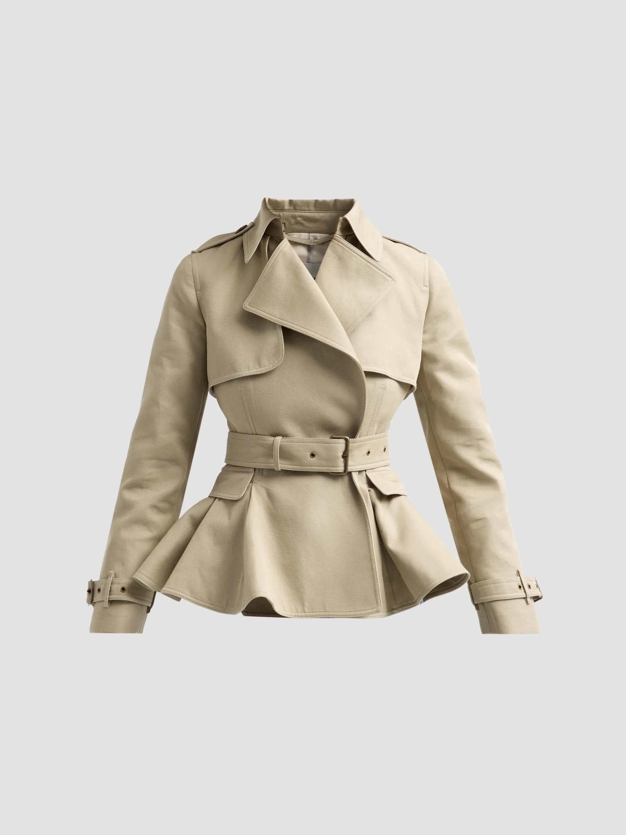 Women's Pembury Peplum Short Trench - Saltmarsh Beige - 1