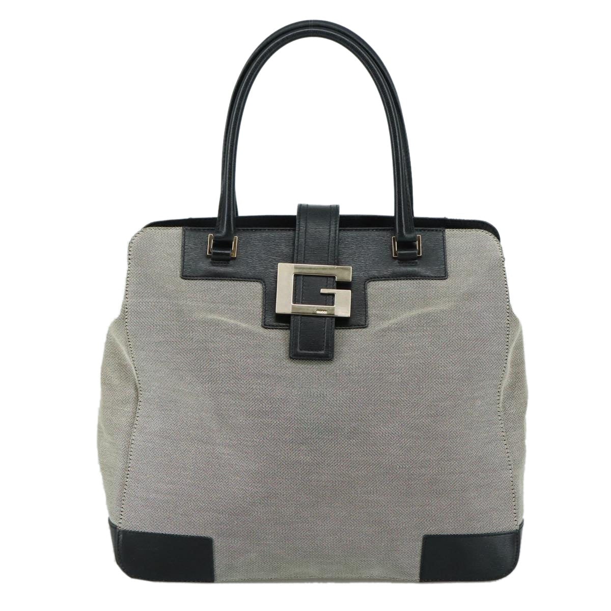 GUCCI Hand Bag Canvas Leather Gray Black Gold - 2