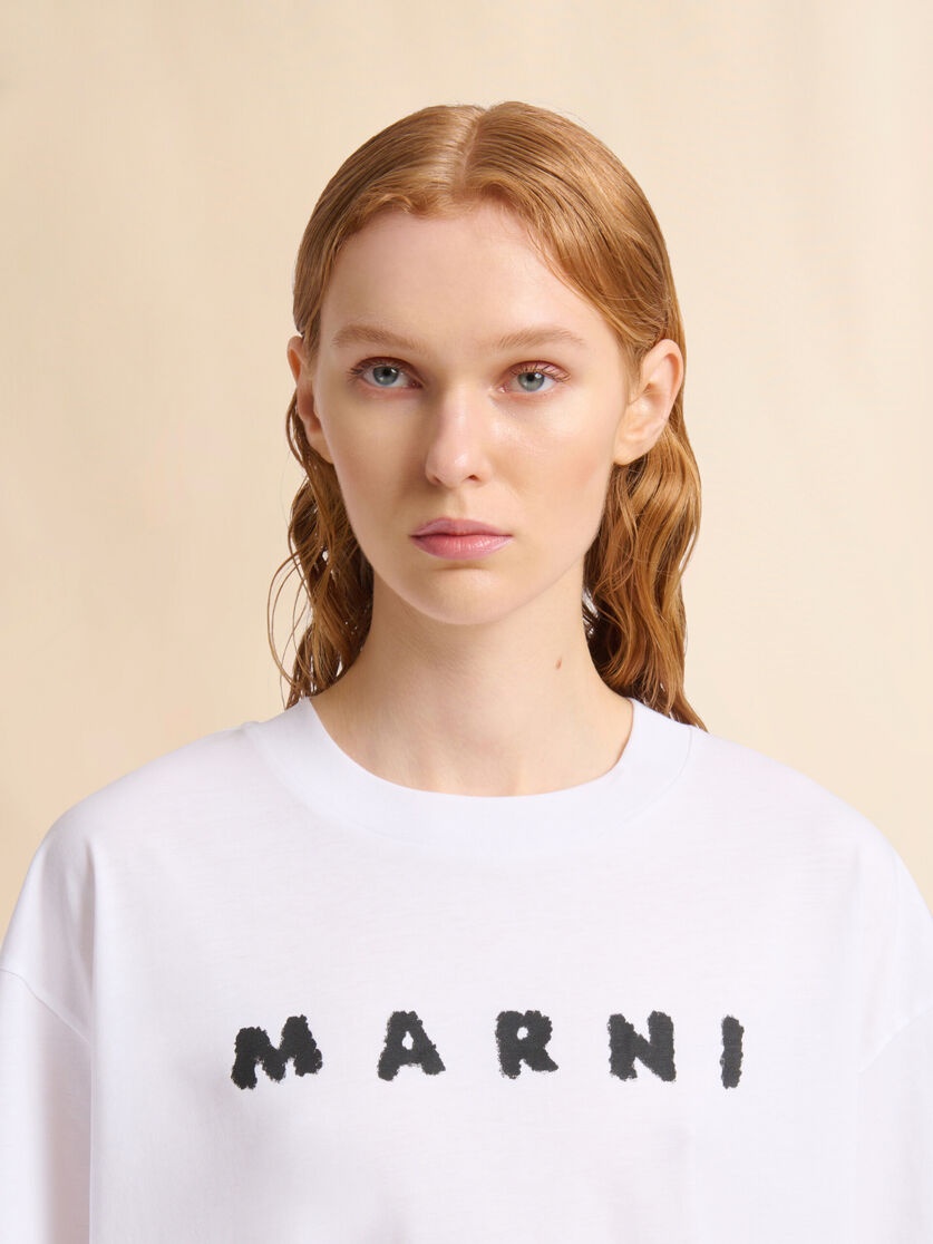 WHITE JERSEY COTTON T-SHIRT WITH MARNI SCRIBBLED LOGO - 4
