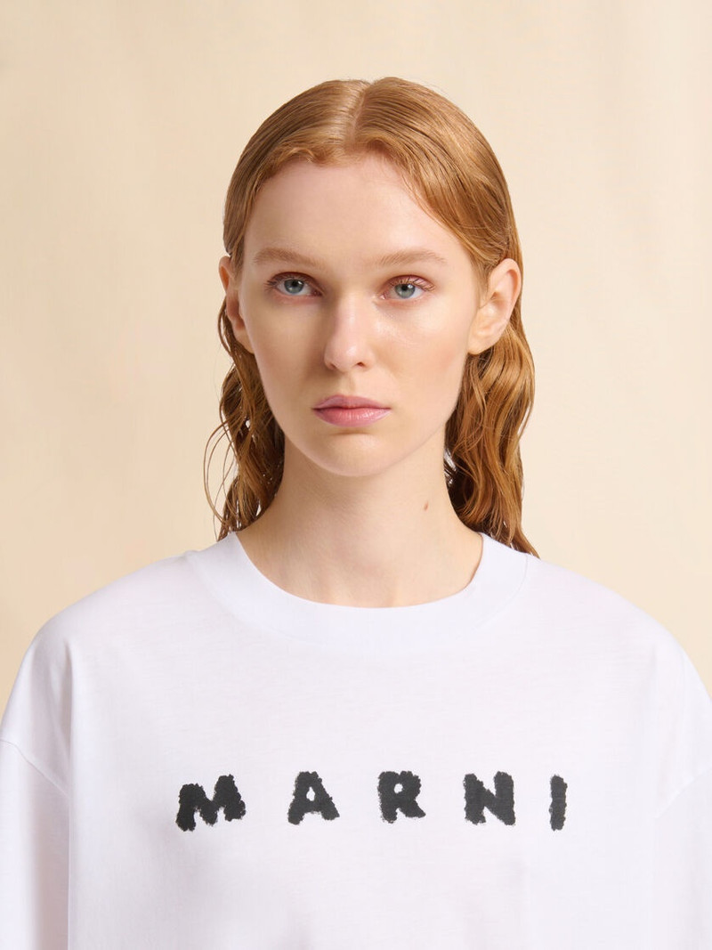 WHITE JERSEY COTTON T-SHIRT WITH MARNI SCRIBBLED LOGO 4
