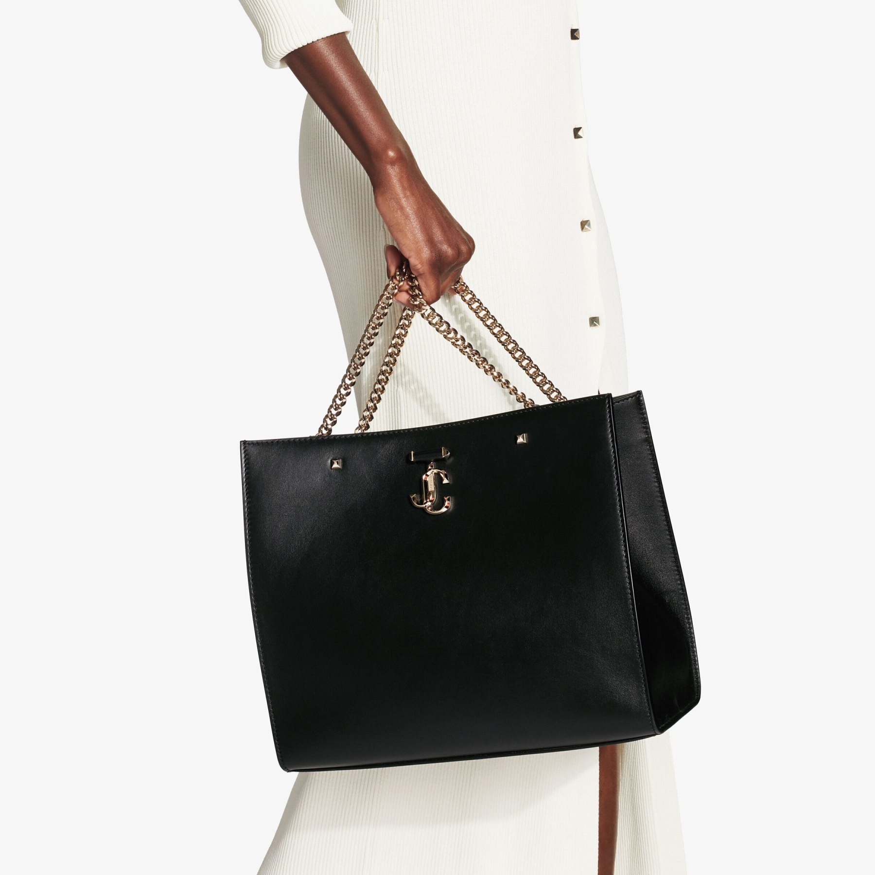 Varenne Tote Bag
Black Fine Shiny Calf Leather Tote Bag with Light Gold JC Emblem - 3