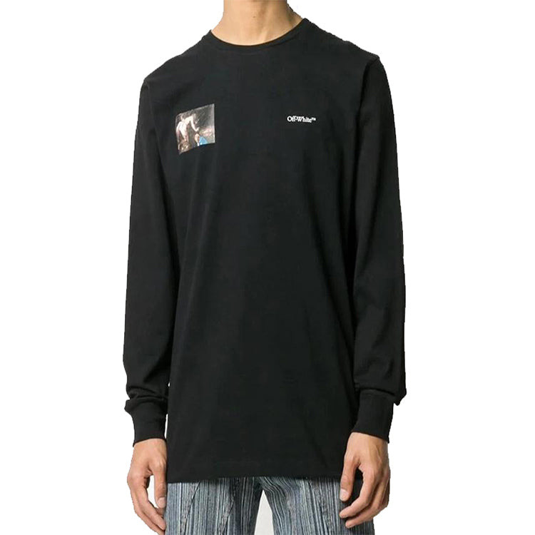 Men's Off-White c/o Virgil Caravaggio Printing Round Neck Long Sleeves Black T-Shirt OMAB001E20JER00 - 3