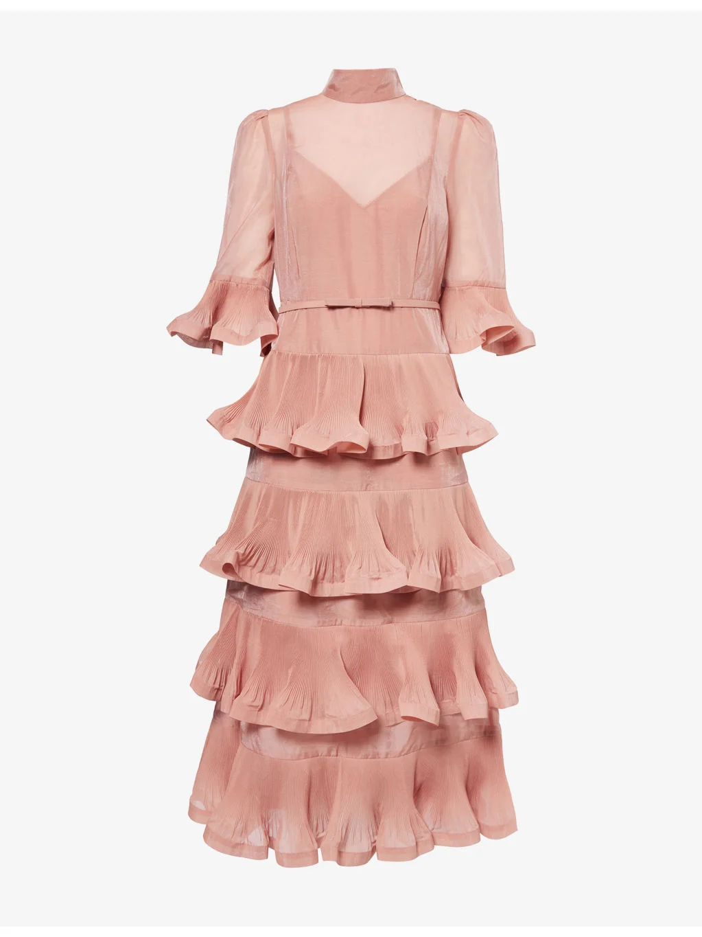 Ruffle Quarter-Sleeve Woven Midi Dress - 1