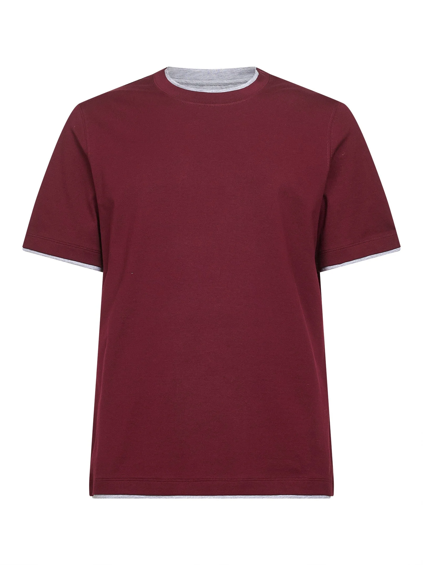 Brunello Cucinelli Men Burgundy Cotton Faux Layering T-Shirt - 1