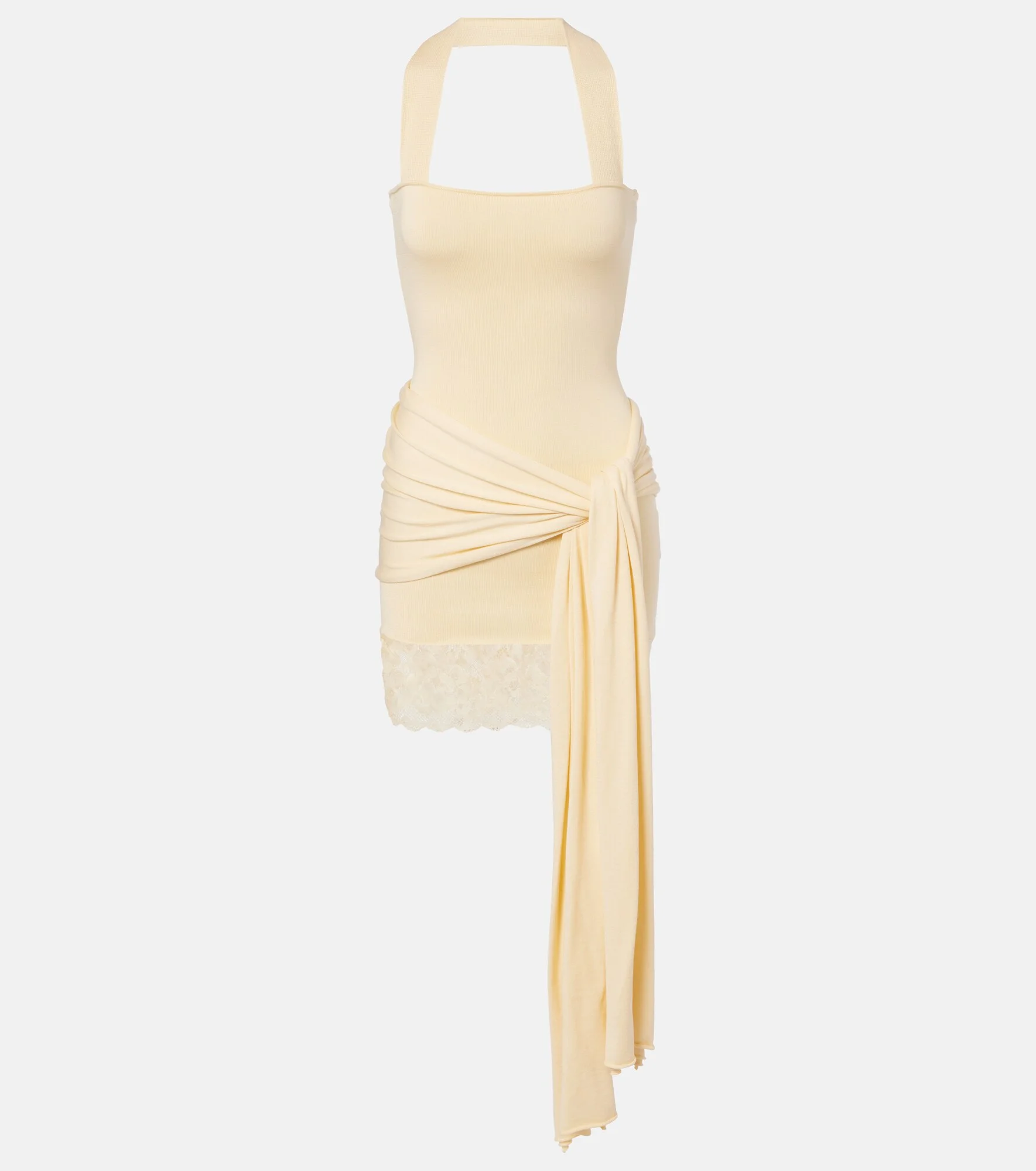 Lace-trimmed halterneck silk and cotton minidress - 1