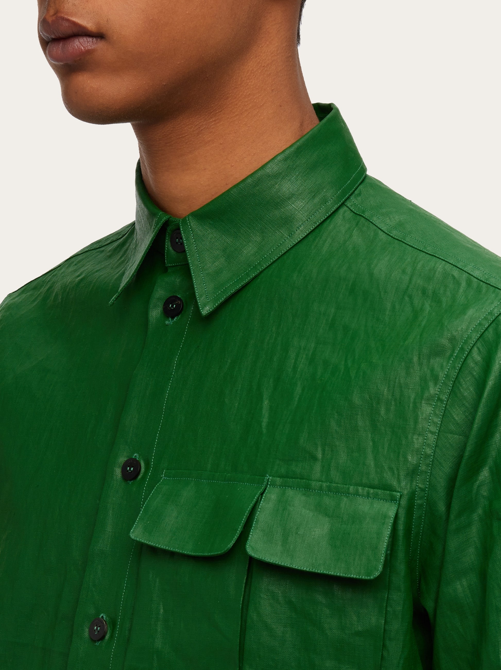 Coated linen utility shirt - 4