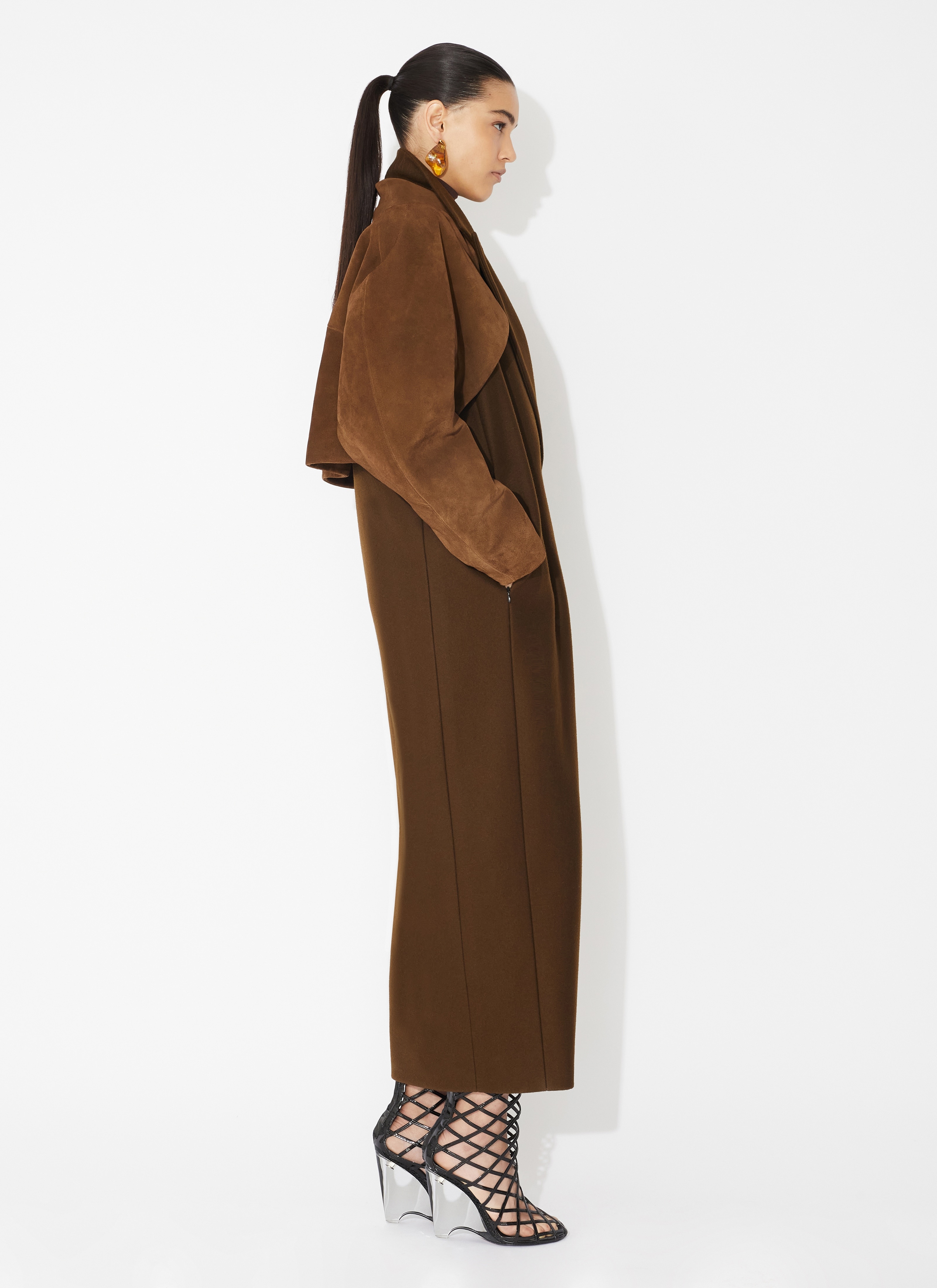 WOOL COAT WITH SUEDE LEATHER BOLERO - 4