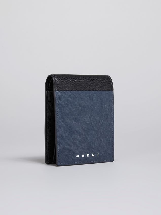 BLACK AND BLUE SAFFIANO LEATHER YEN AND USD BI-FOLD WALLET - 4