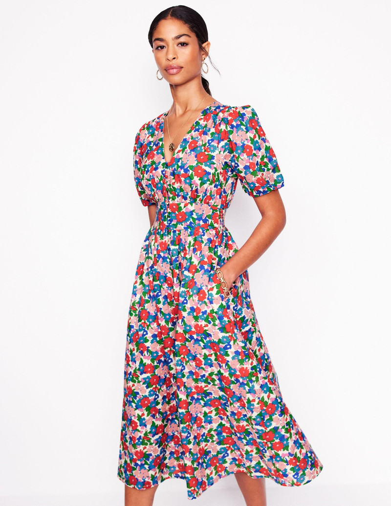 Lillian Cotton Midi Dress-Multi, Painterly Meadow 5