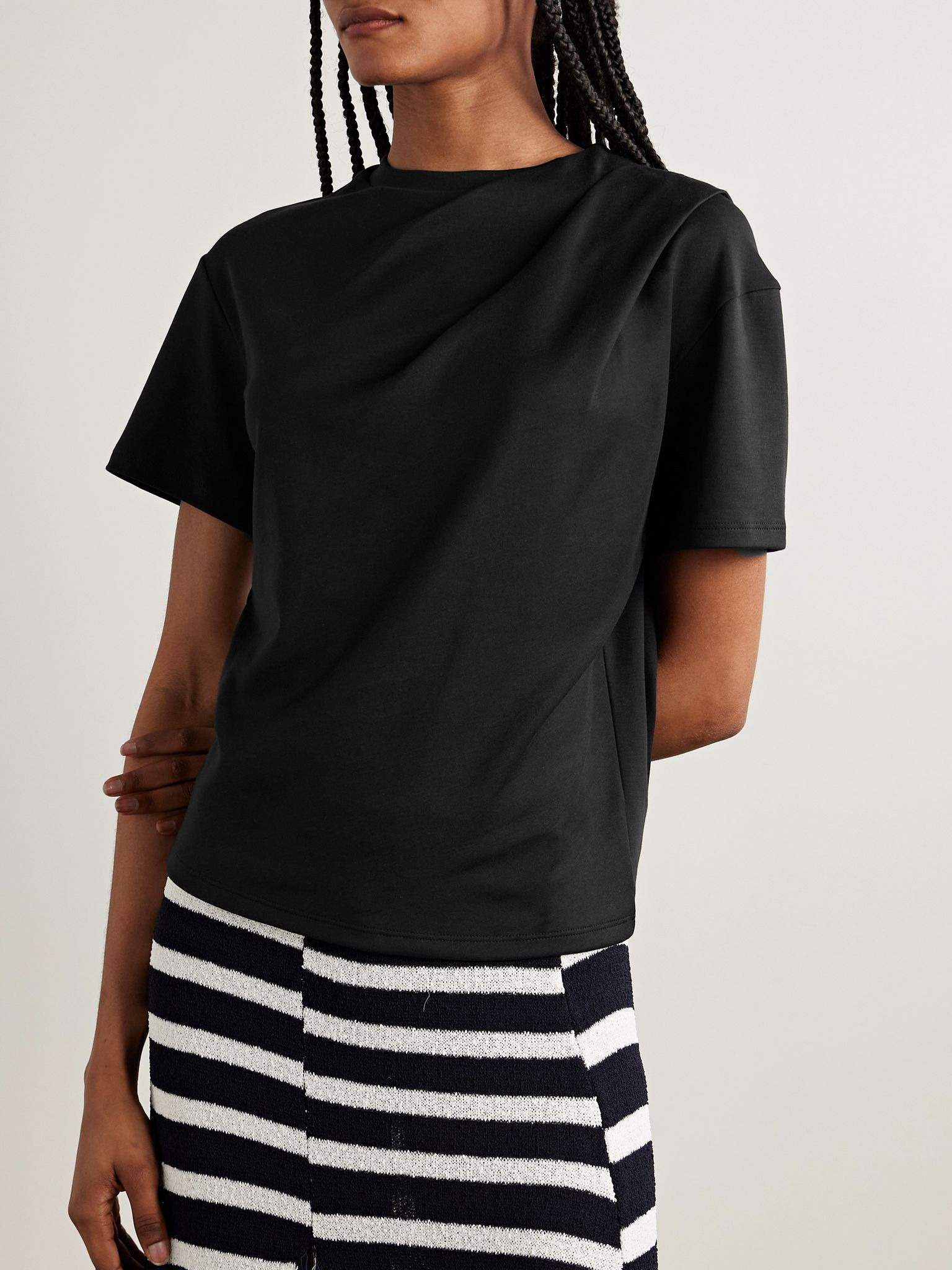Draped Supima cotton-jersey T-shirt Black - 3