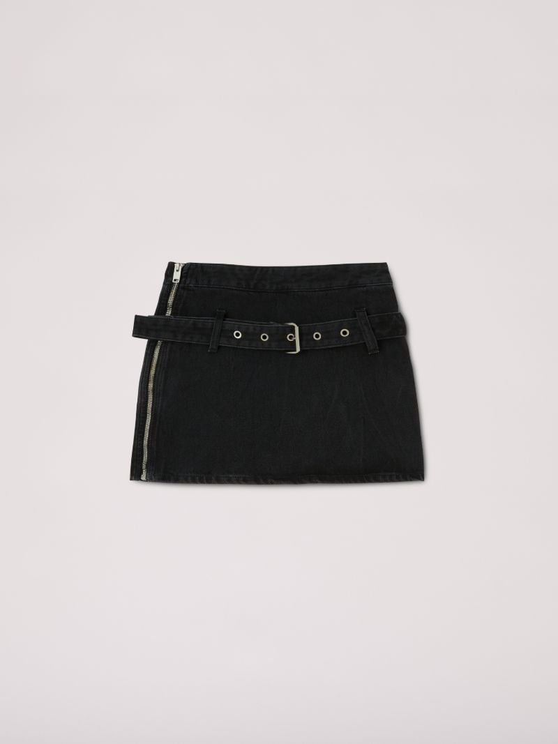 BELTED DENIM MINI SKIRT - 1