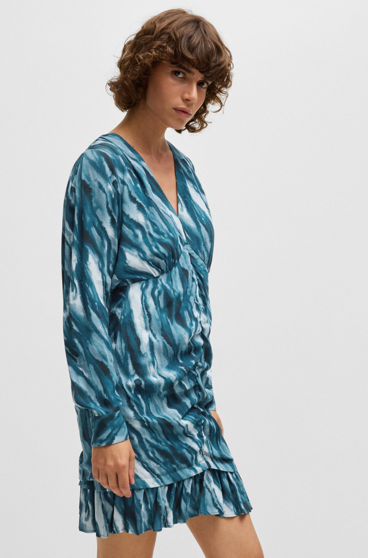 GATHERED-FRONT DRESS WITH MARBLE-EFFECT PRINT - 6