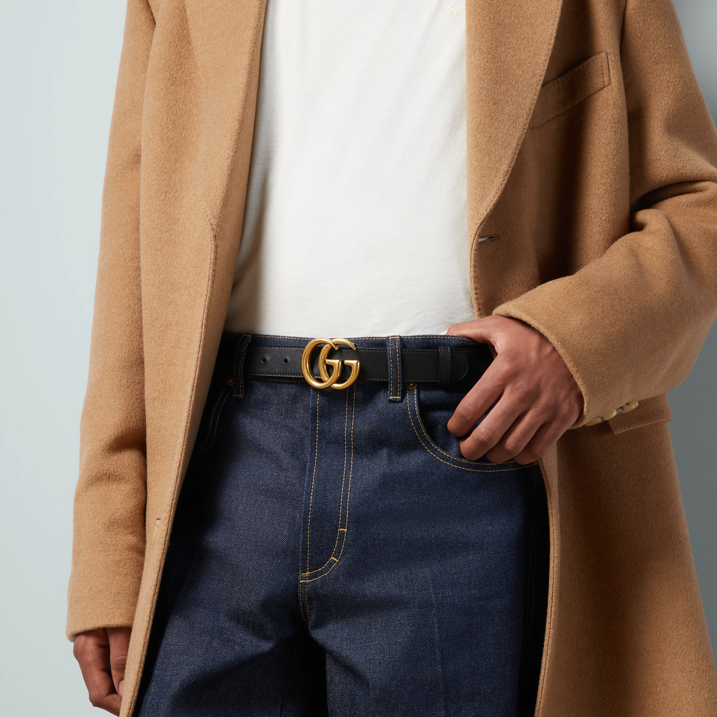 Leather belt with Double G buckle - 3