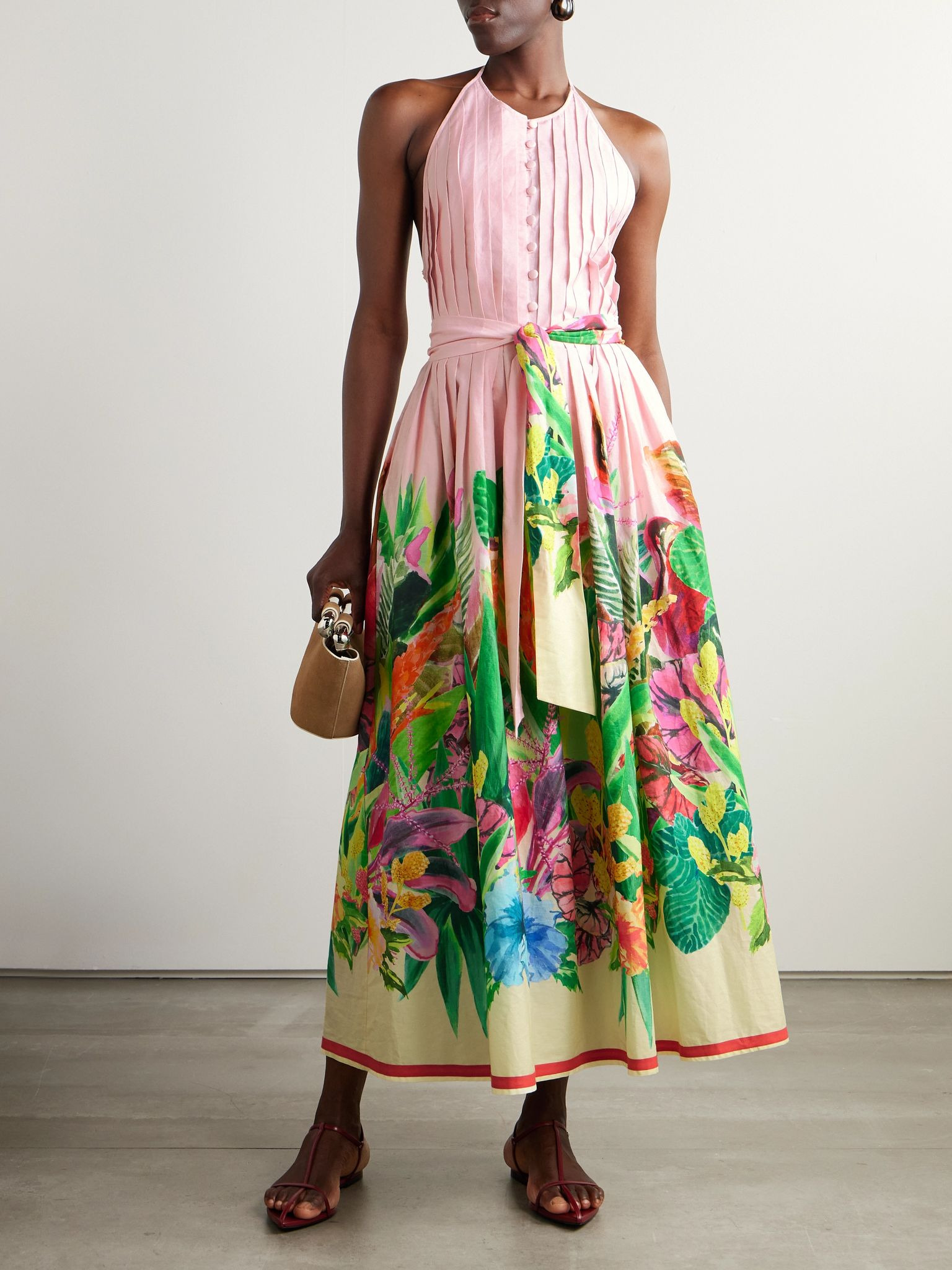Patmos belted floral-print cotton-poplin halterneck maxi dress Multi - 3