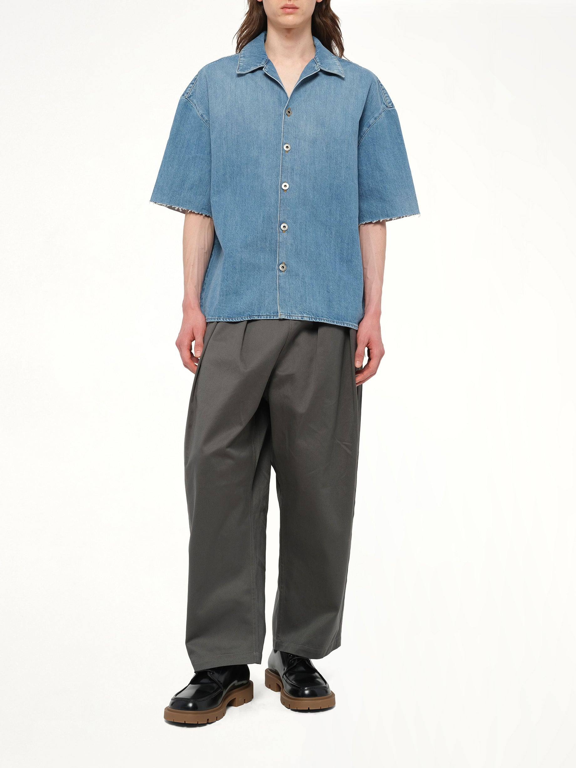 Anagram Short Sleeve Shirt in Washed Denim - 4