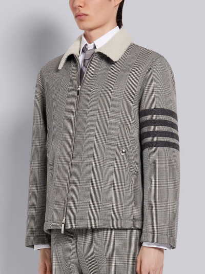 Thom Browne Black and White Prince of Wales Wool Cavalry Twill Shearling Lined 4-Bar Flight Jacket outlook