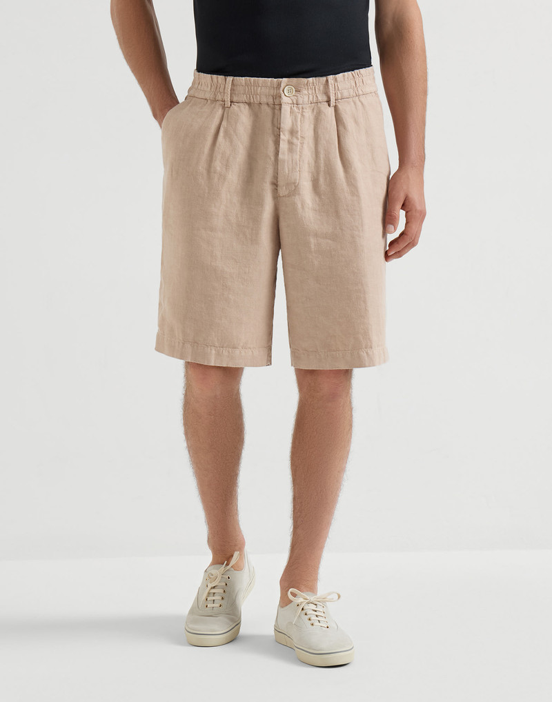 Garment-dyed Bermuda shorts in linen gabardine 2