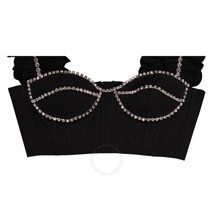 Area Ladies Crystal Embellished Poplin Ruffle Bustier Cropped Top - 7