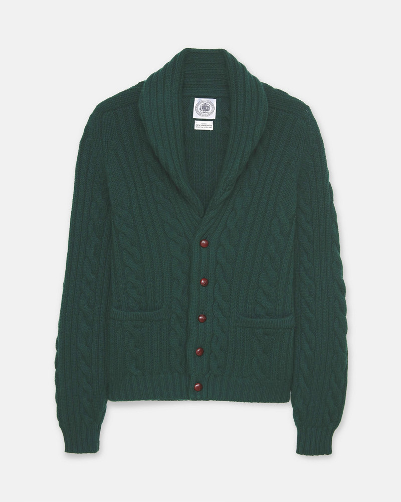 J. PRESS MADE-IN-SCOTLAND GREEN SHAWL COLLAR CABLEKNIT CARDIGAN outlook