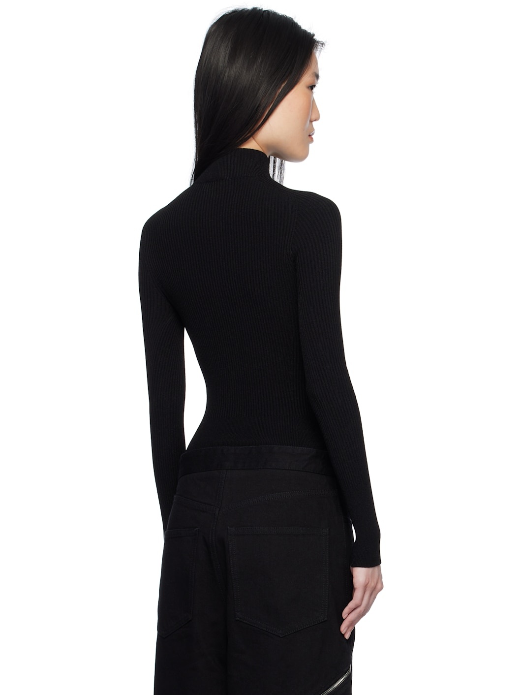 Black Ribbed Knit Bodysuit - 3