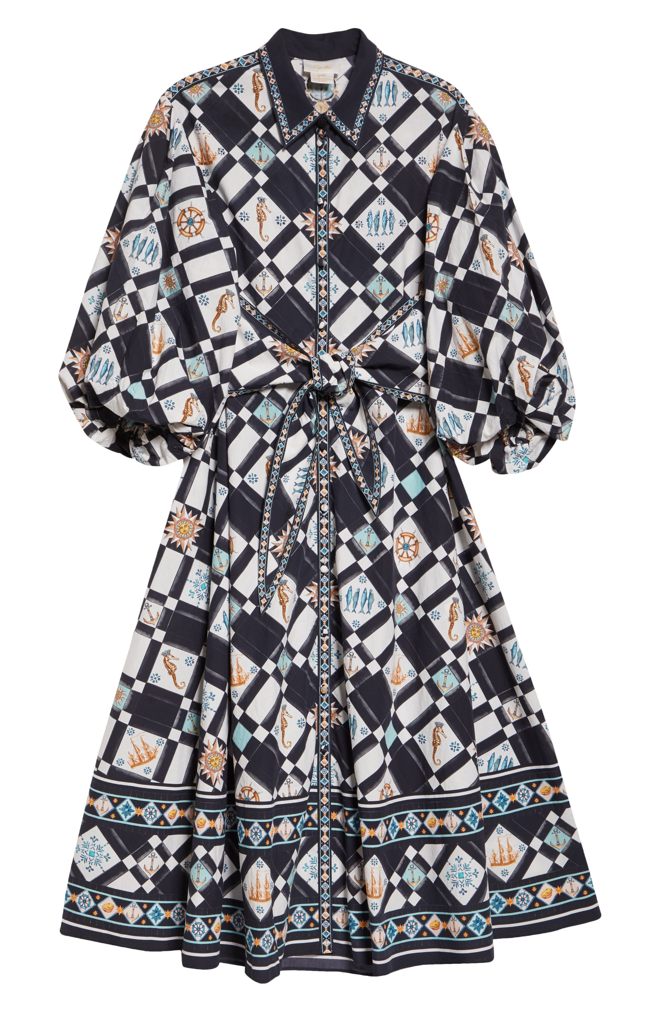 Camilla Folk Afloat Bubble Sleeve Tie Waist Shirtdress at Nordstrom - 5