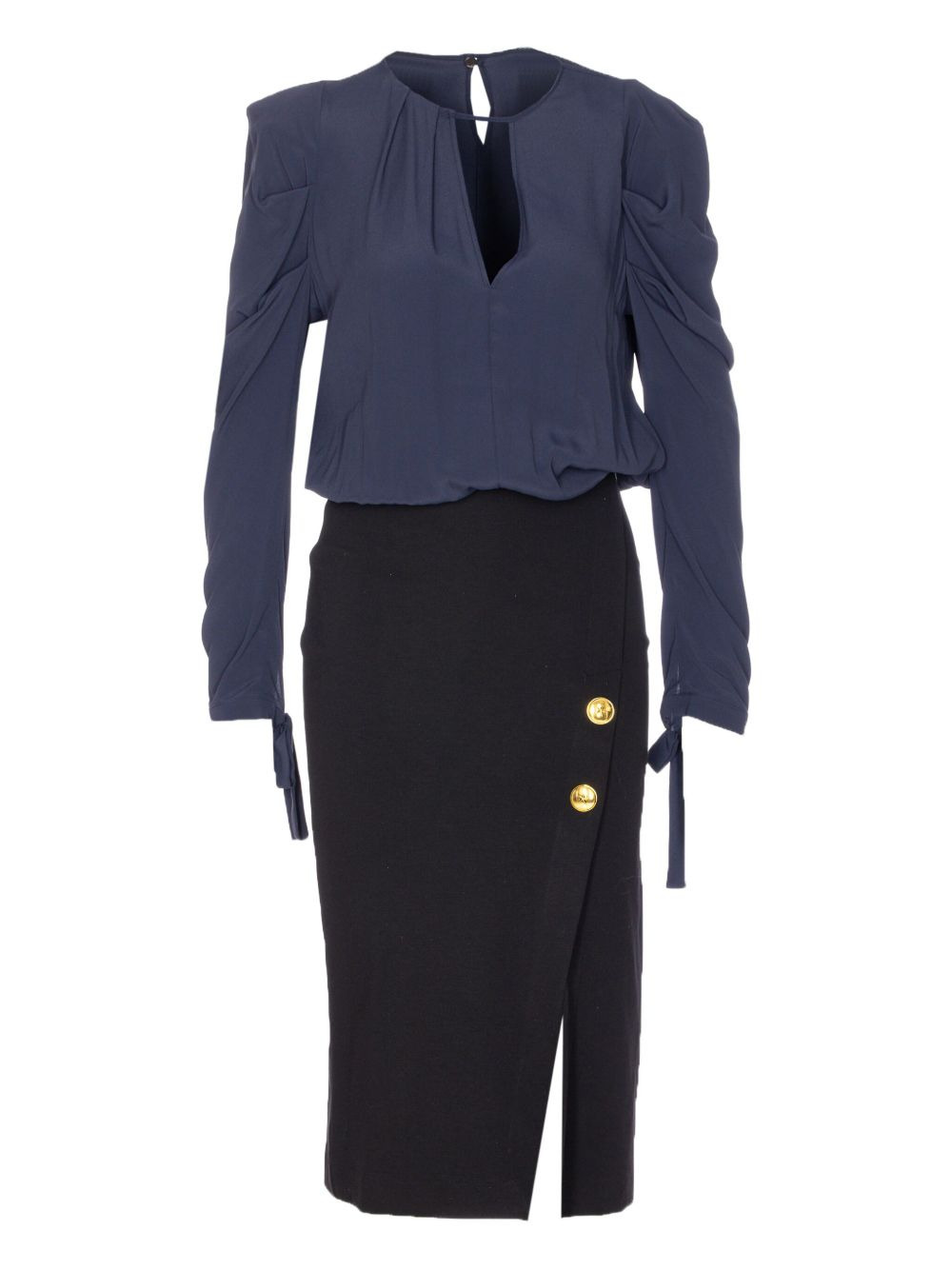 puff-sleeve button-detail midi dress - 1