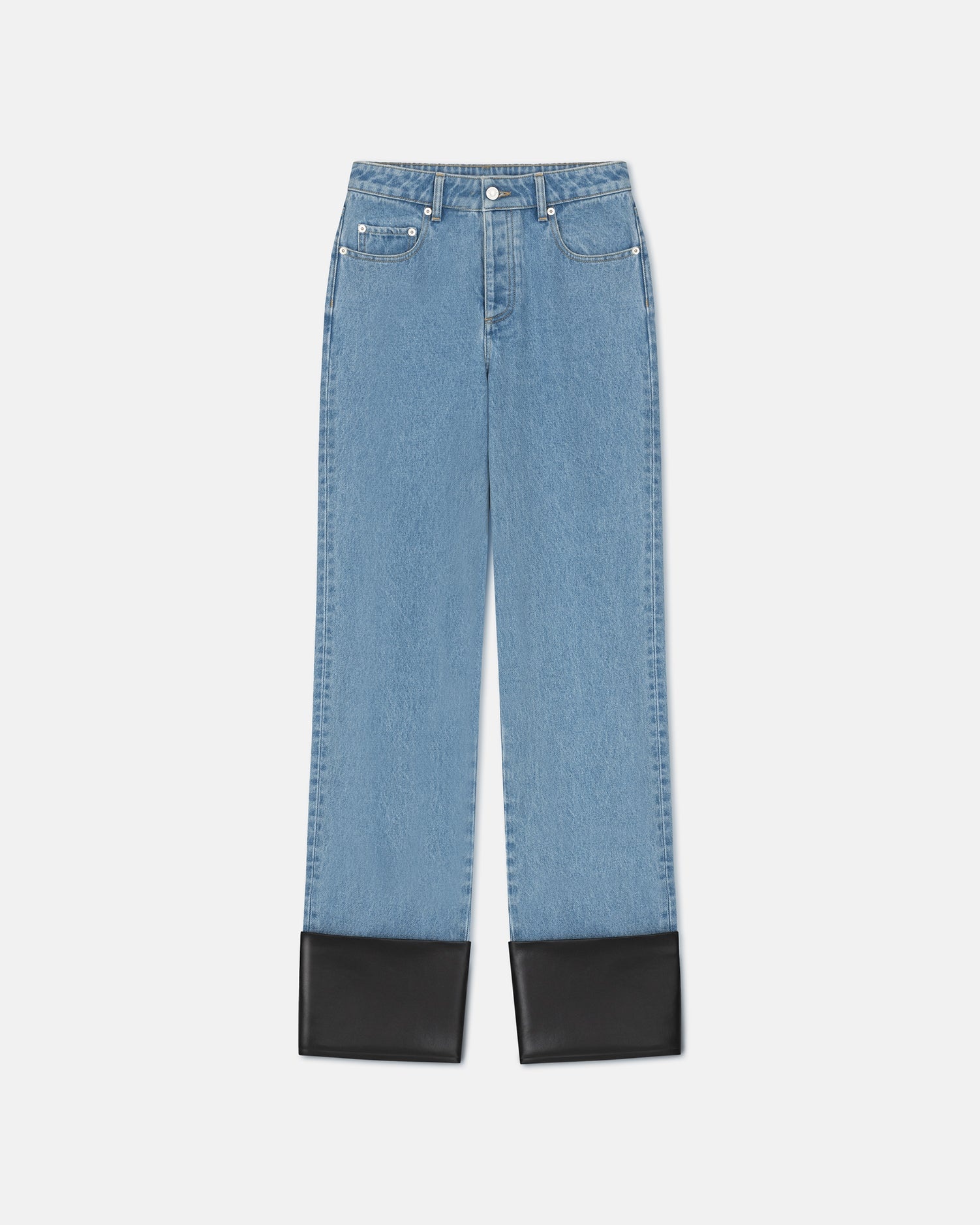 Leather-Trimmed Straight-Leg Jeans - 1