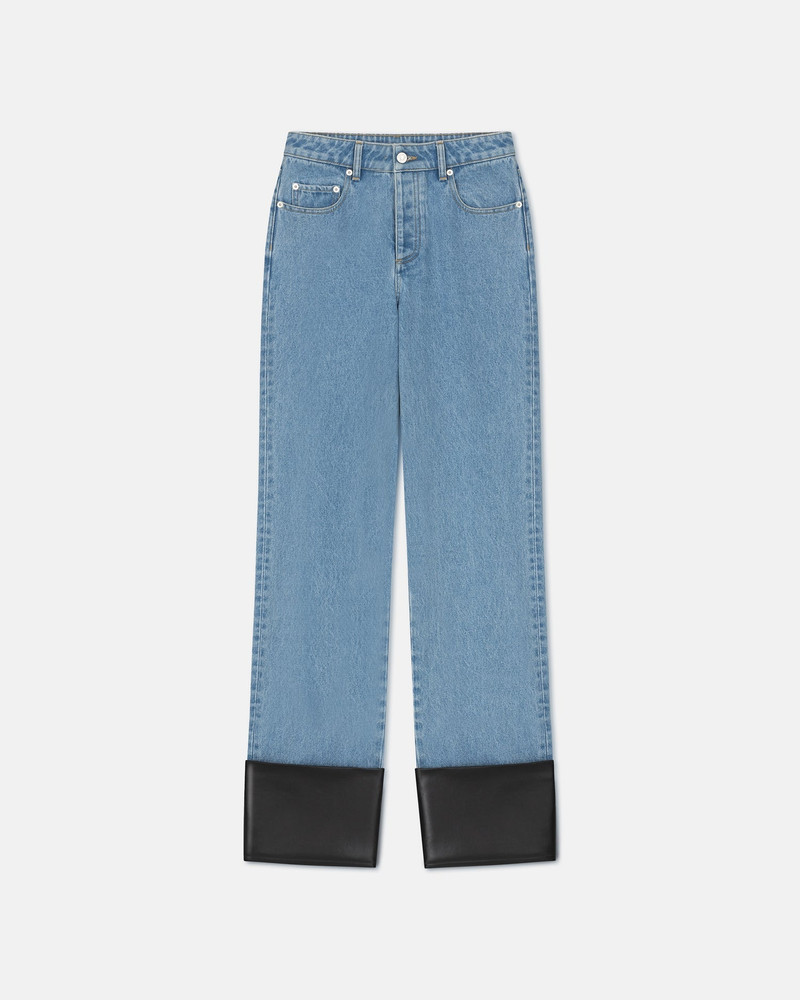 Leather-Trimmed Straight-Leg Jeans 1