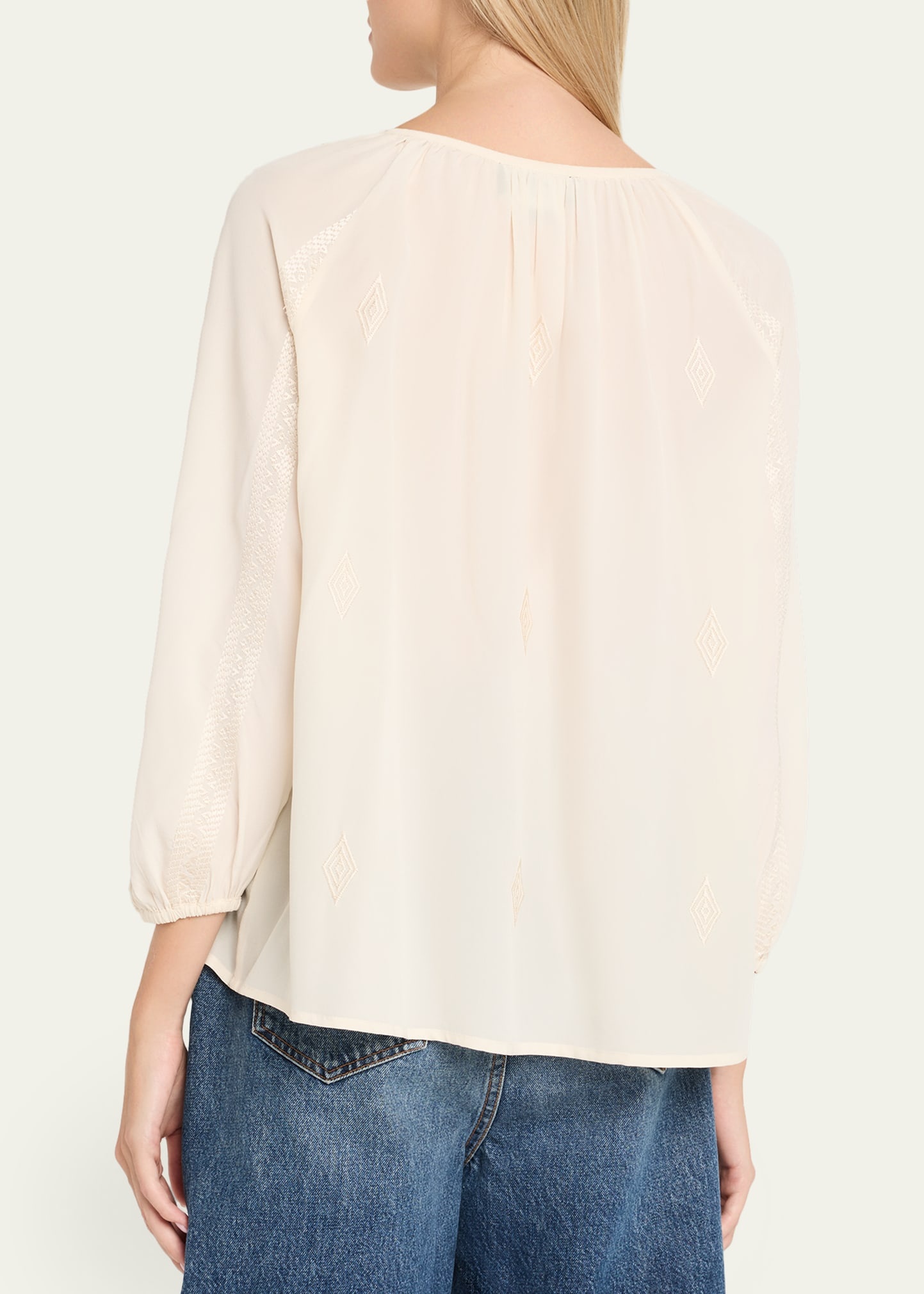 Cristo Embroidered Silk V-Neck Blouse - 3
