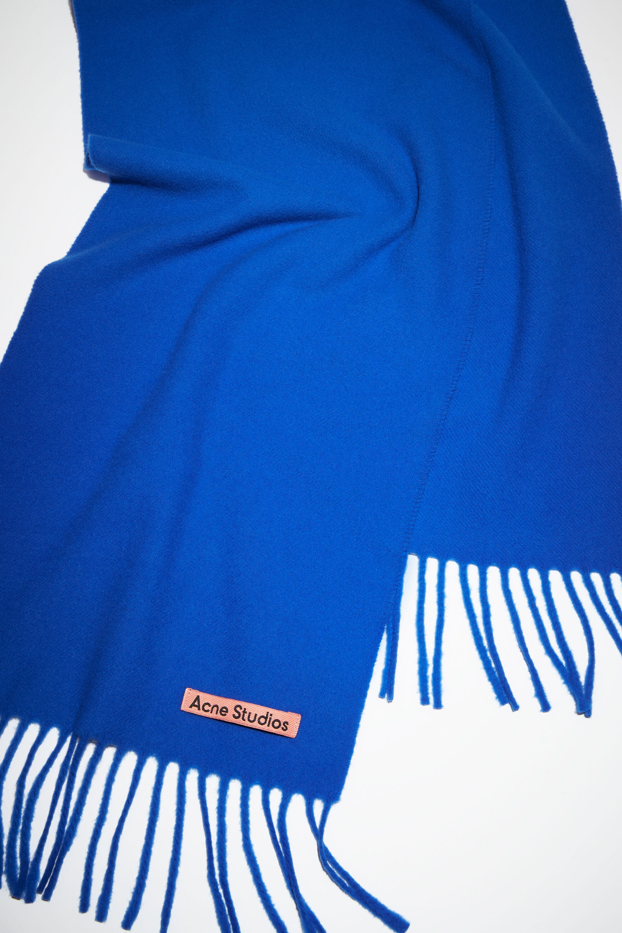 Fringe wool scarf - skinny - Royal blue - 4