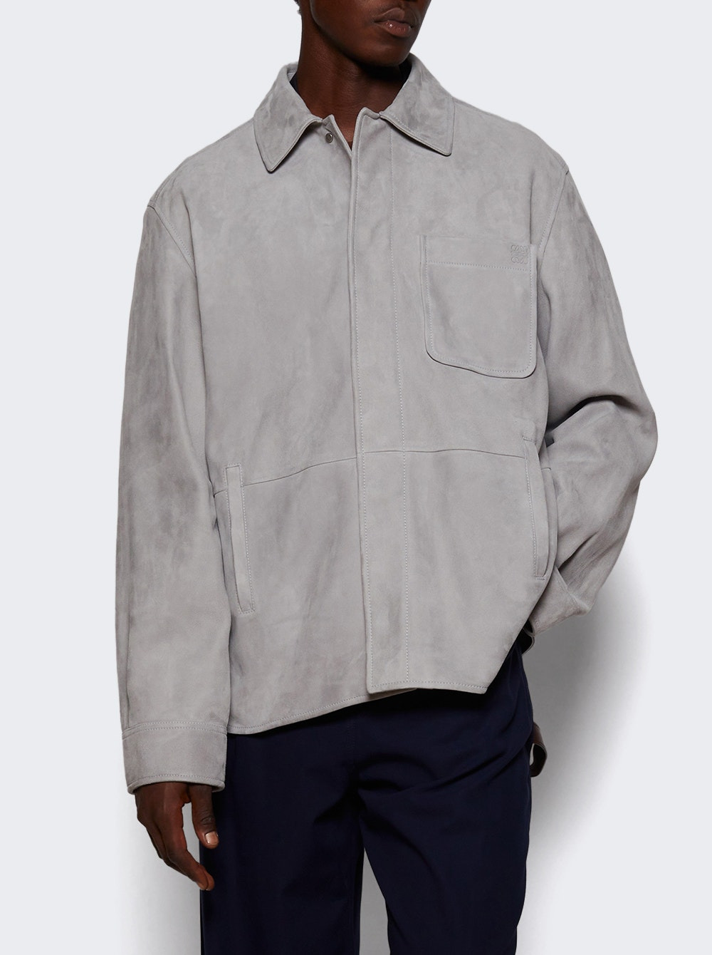 Suede Lambskin Overshirt Light Grey - 2