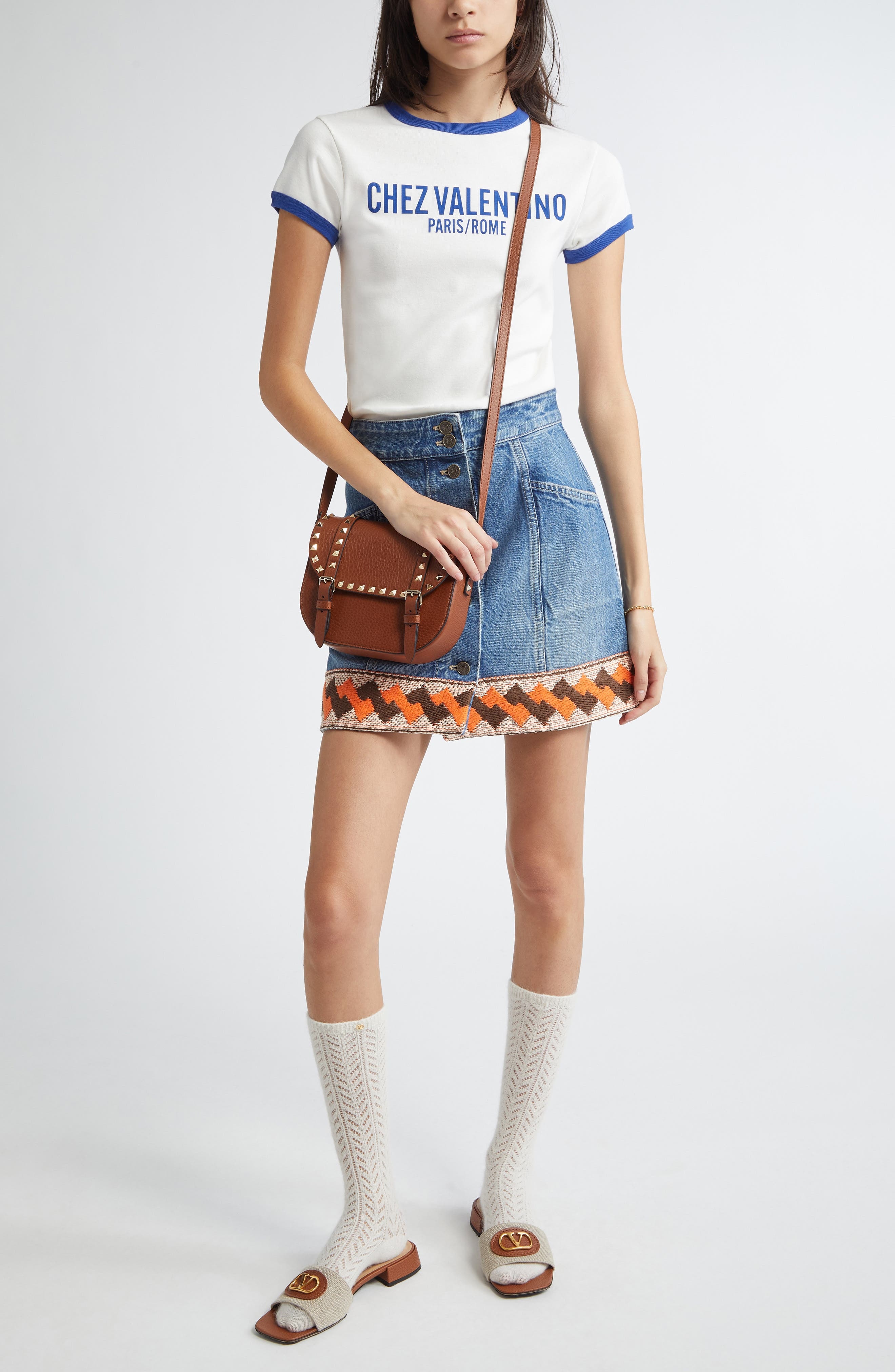 Valentino Garavani Chez Valentino Ringer T-Shirt in Ivory/Blue at Nordstrom - 7