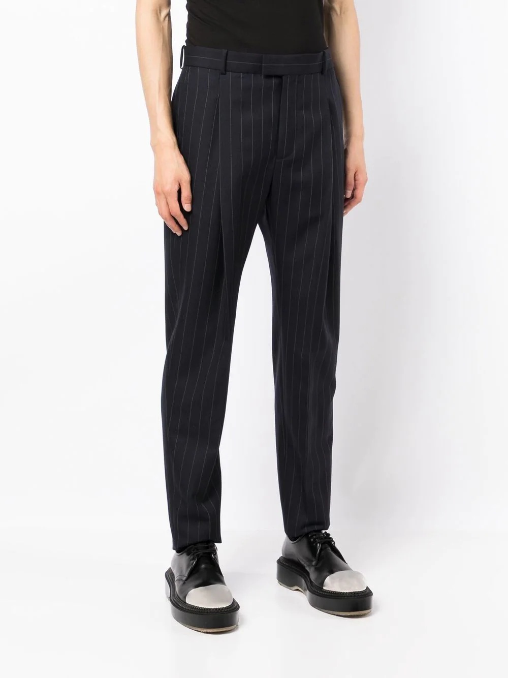 pinstripe pleat-detail tailored trousers - 3