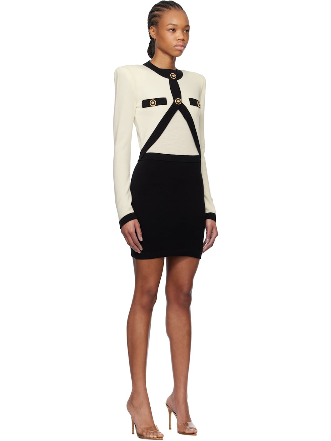 Off-White & Black Trompe L'oeil Knit Minidress - 2