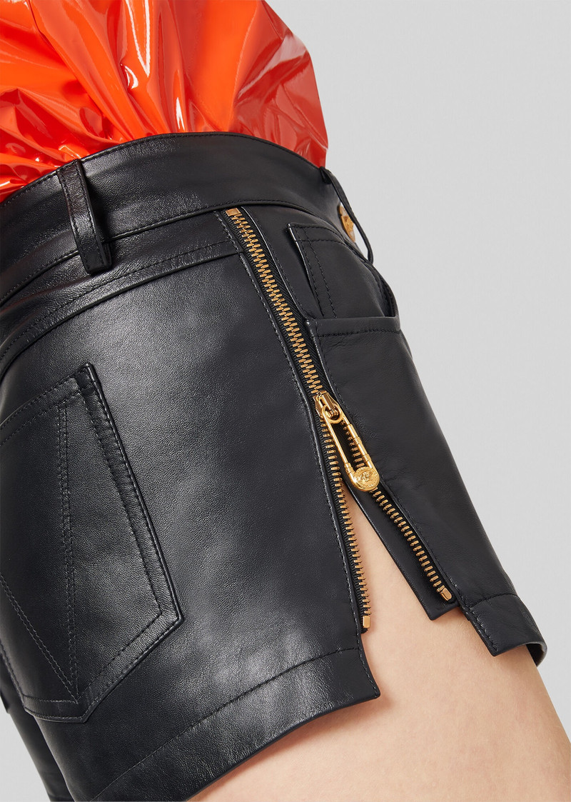 VERSACE Safety Pin Nappa Leather Shorts outlook