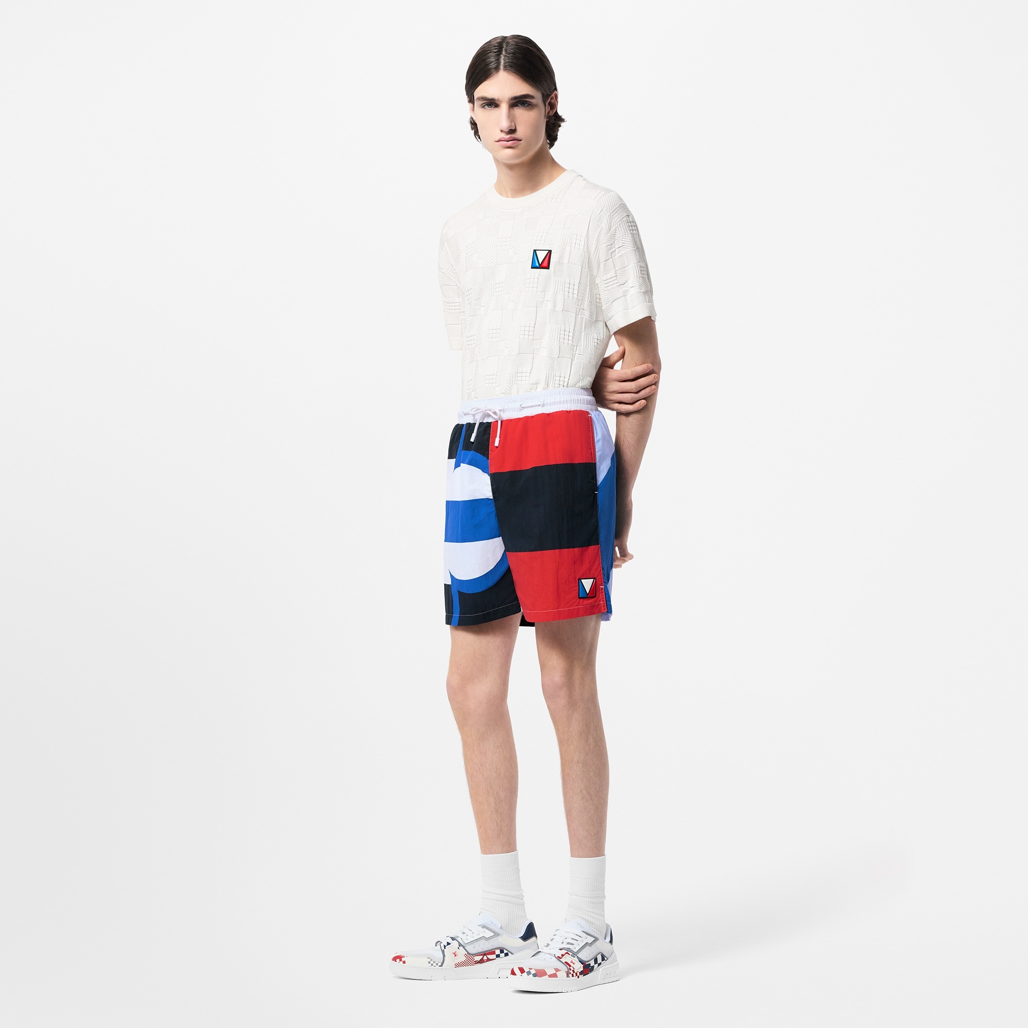 Damier Jacquard Short-Sleeved Cotton Crewneck - 4